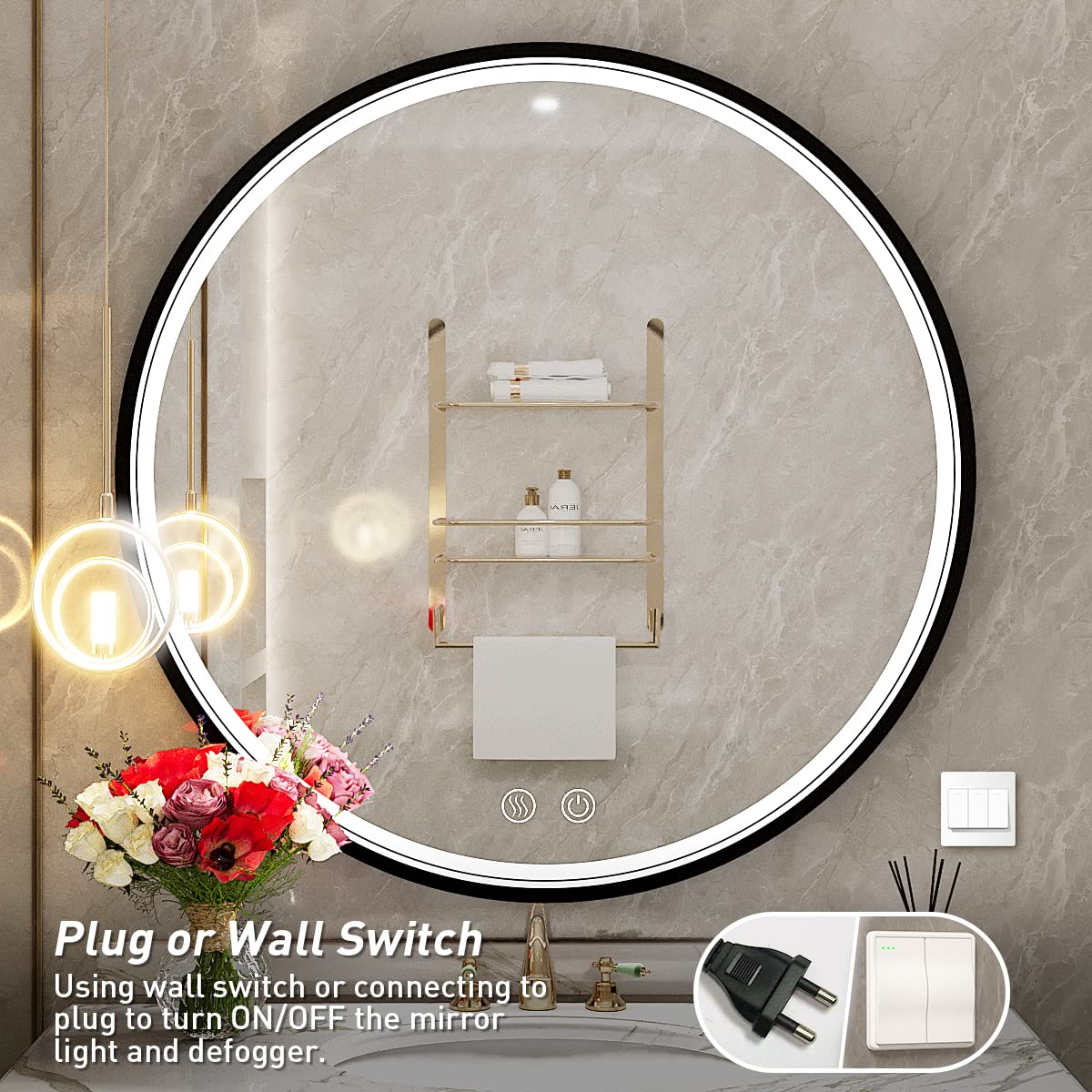28 Inch LED Round Bathroom Mirror with Light - Anti-Fog, Dimmable Touch Switch, Waterproof IP54, 90+ CRI - Perfect for Vanity, Makeup, Shaving & Bathroom Decor