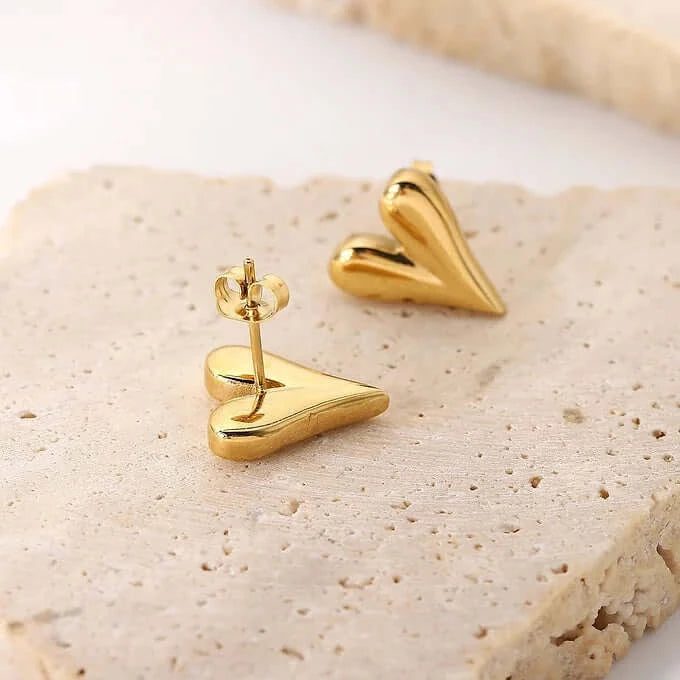 14K Gold Plated Mini Puffed Heart Stud Earrings for Women - Dainty Valentine's Day Gift for Her | JDE719 | Perfect for Date Nights, Anniversaries & Everyday Wear
