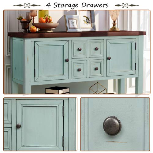 Antique Blue Buffet Sideboard Console Table with Storage Drawers & Cabinets - Sofa Table, End Table for Living Room, Dining Room - Perfect for Home Decor & Extra Storage Space