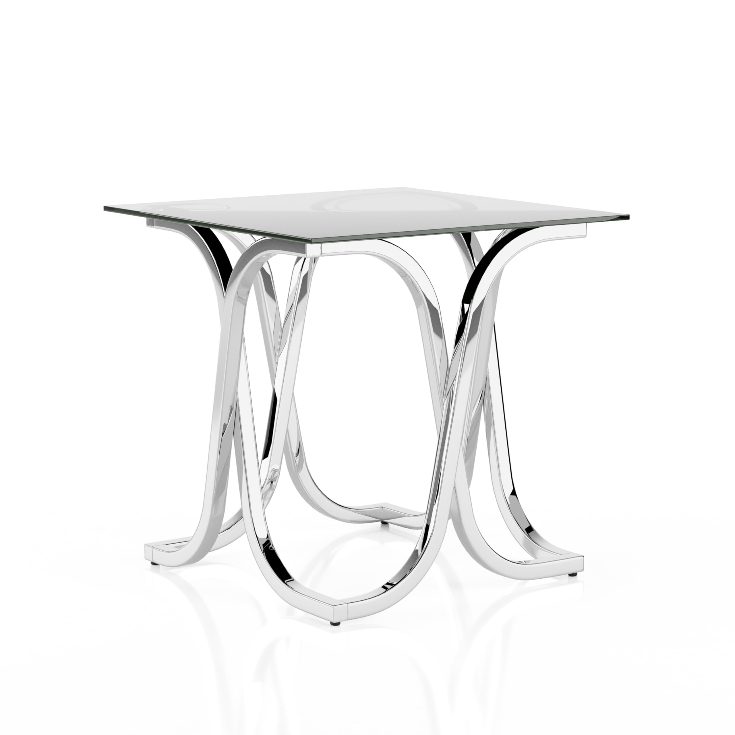 Furniture of America Modern Chrome End Table - Small Side Table for Living Room, Bedroom, or Office - Perfect for Holding Lamps, Drinks & Decor