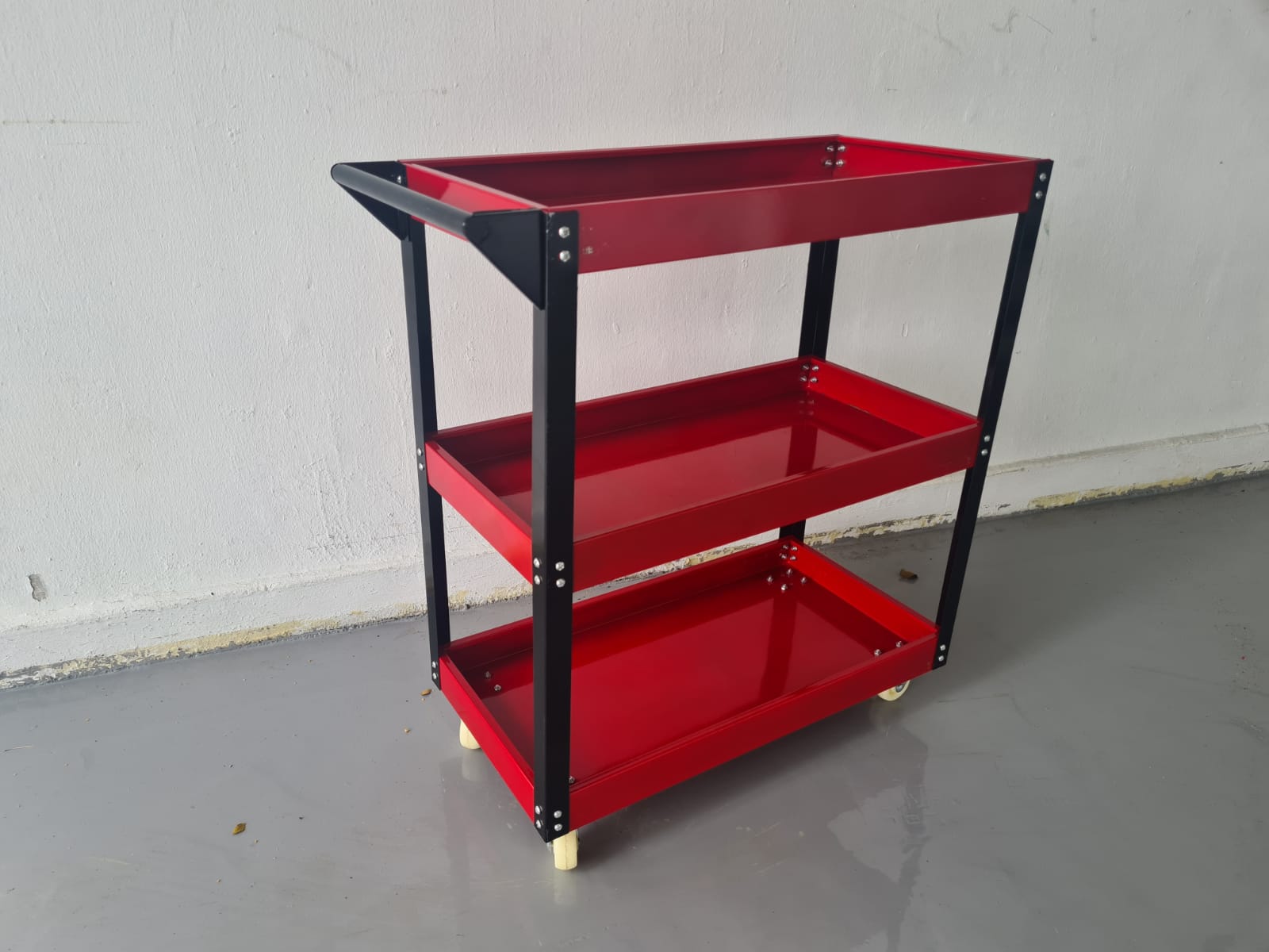 3 Stage Heavy Duty Metal Trolley Cart - Red, 1.4ft(W) x 2.1ft(L) x 2.3ft(H) | Model TRL 3S | Perfect for Warehouse, Garage & Industrial Material Handling