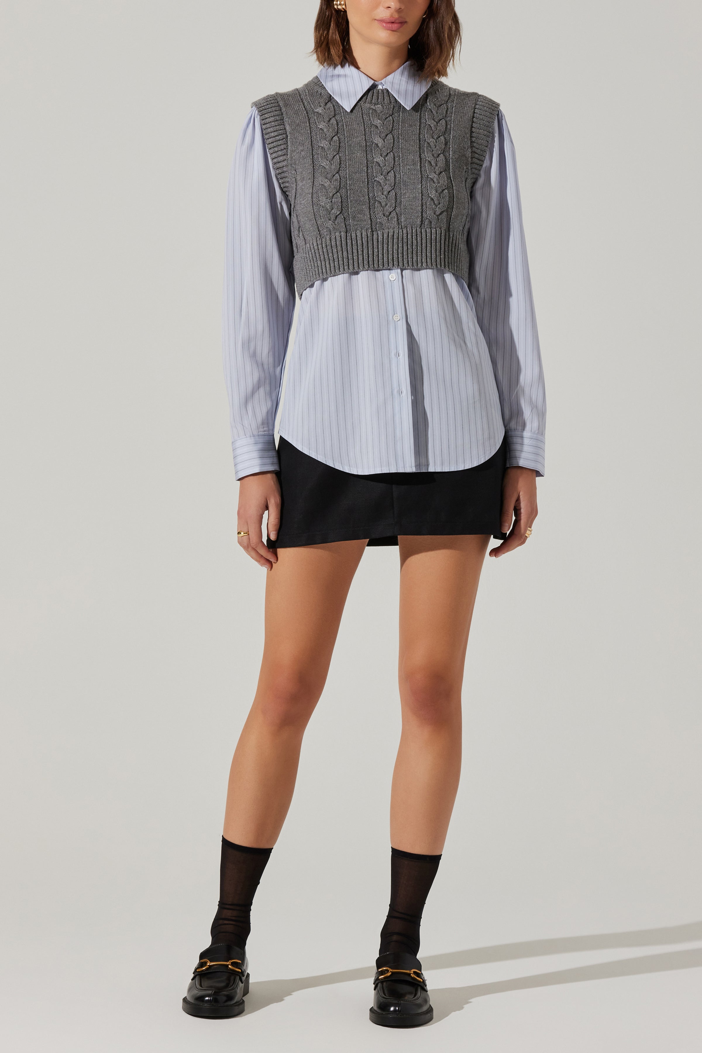 Flannery Layered Cable Knit Combo Shirt for Women - Soft Winter Pullover Sweater with Stylish Layered Design | Perfect for Casual Outfits, Office Wear & Holiday Fashion