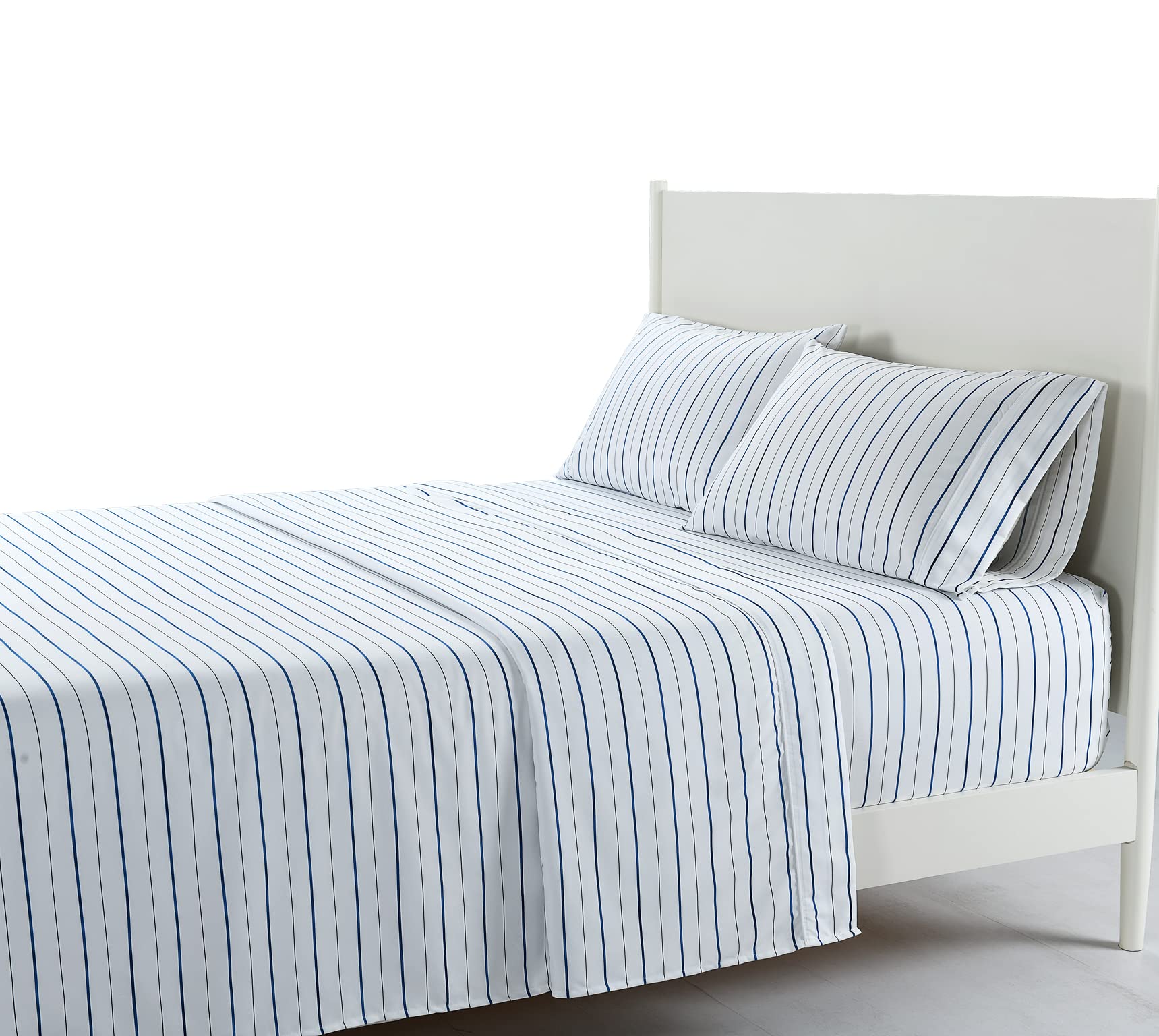 Royal Hotel Luxury Bedding Set - Ultra Soft Double Brushed Microfiber Sheets with Adjustable Head Split | Printed Colorful Stripe Design in Blue & White | Top Split King Size for Comfortable Sleep | Perfect for Hotels, Guest Rooms & Master Bedrooms