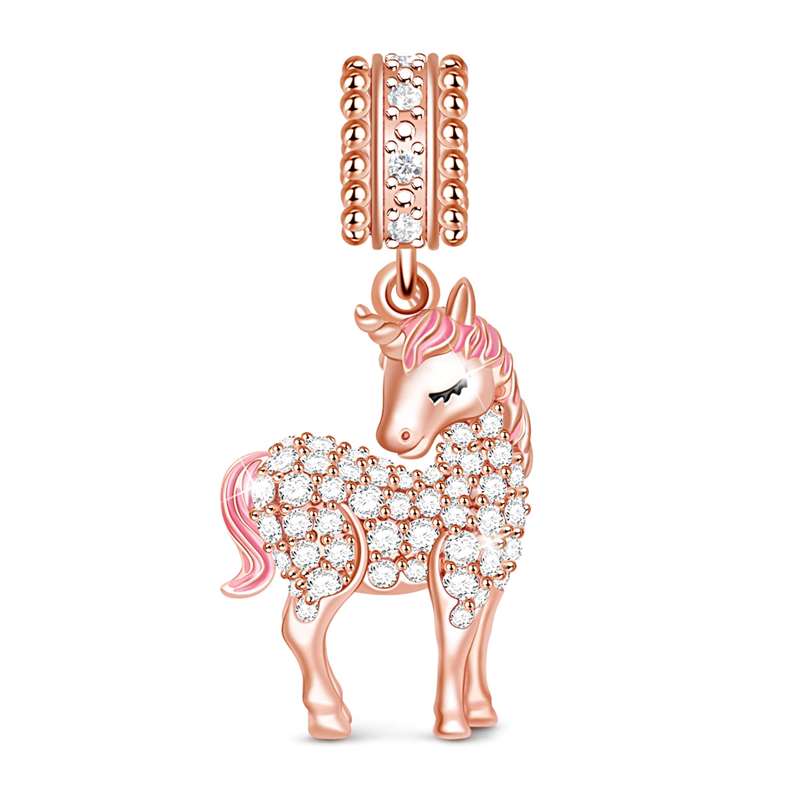 GNOCE 925 Sterling Silver 18K Rose Gold Plated Pink Unicorn Pendant Charm for Women - Sparkly & Vibrant Jewelry Gift for Birthday, Valentine's Day - Perfect for Bracelets, Necklaces & DIY Jewelry Making