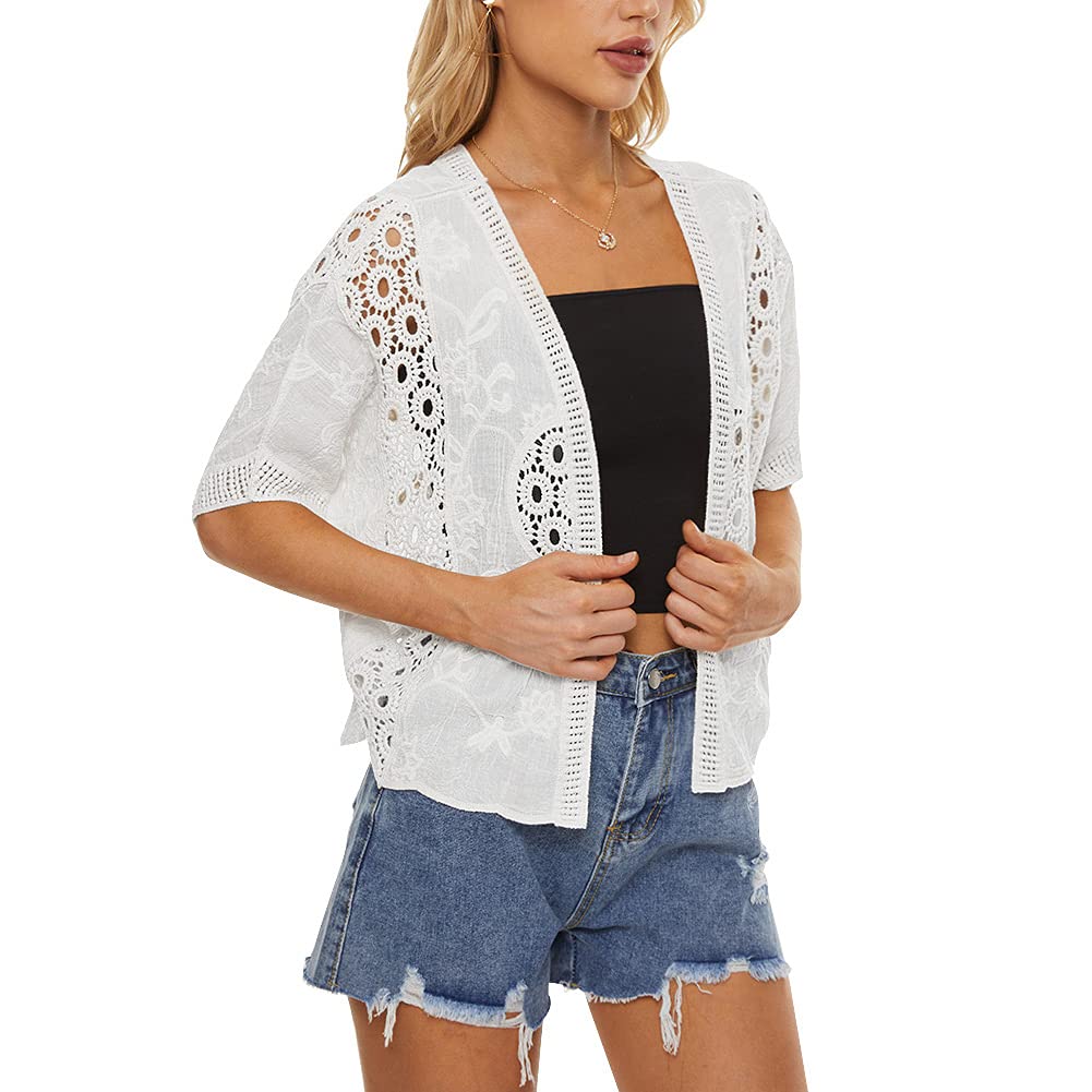 Women's Short Sleeve Crochet Lace Bolero Cardigan - Lightweight Open Front Shrug for Summer, Weddings & Beach Cover-Up