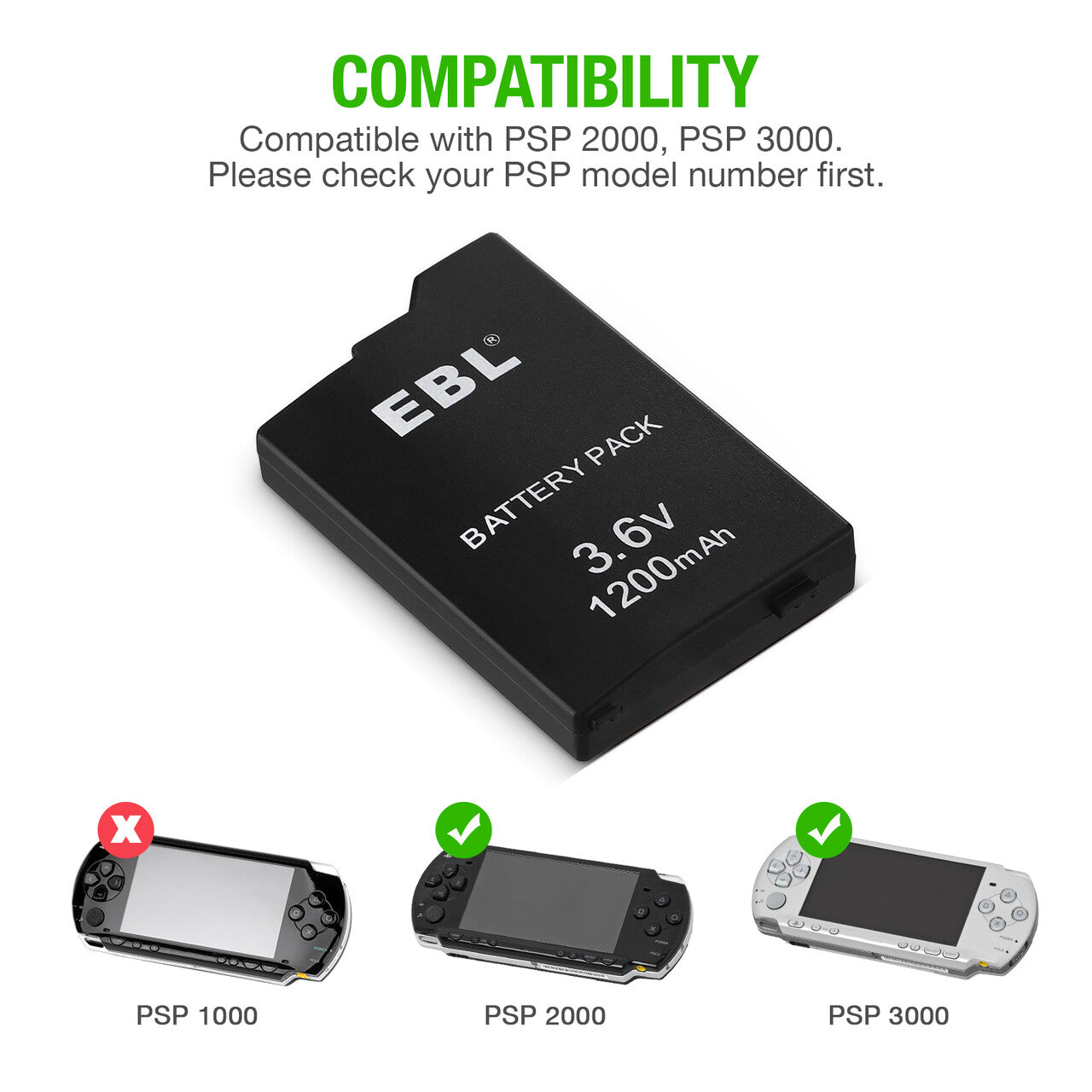 EBL 3.6V Lithium-ion Rechargeable Battery Pack for Sony PSP 2000/3000/PSP S110 Gaming Console - Long Lasting Power for Extended Gaming Sessions