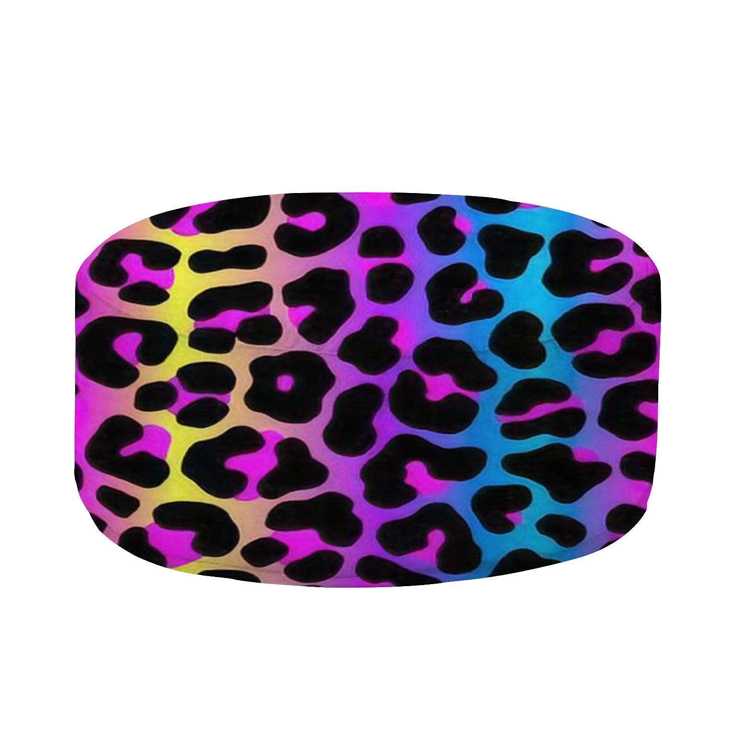 Inflatable Stool Ottoman Pouf - Neon Gradient Leopard Print Footrest for Indoor & Outdoor Use - Comfortable Bean Bag Chair for Living Room, Patio, Yard - Kids & Adults Floor Seating Footstool