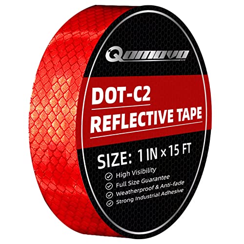 Qomovo DOT High-Intensity Red Reflective Tape - 1in x 15ft Adhesive Safety Warning Tape for Trucks, Trailers & Vehicles - Enhanced Night Visibility for Road Safety
