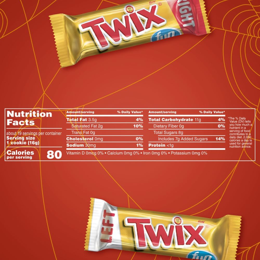 Twix Caramel & Milk Chocolate Fun Size Candy Bars - Left & Right Twix Individually Wrapped - Bulk 1 Pound Pack - Perfect for Halloween, Parties & Office Snacks