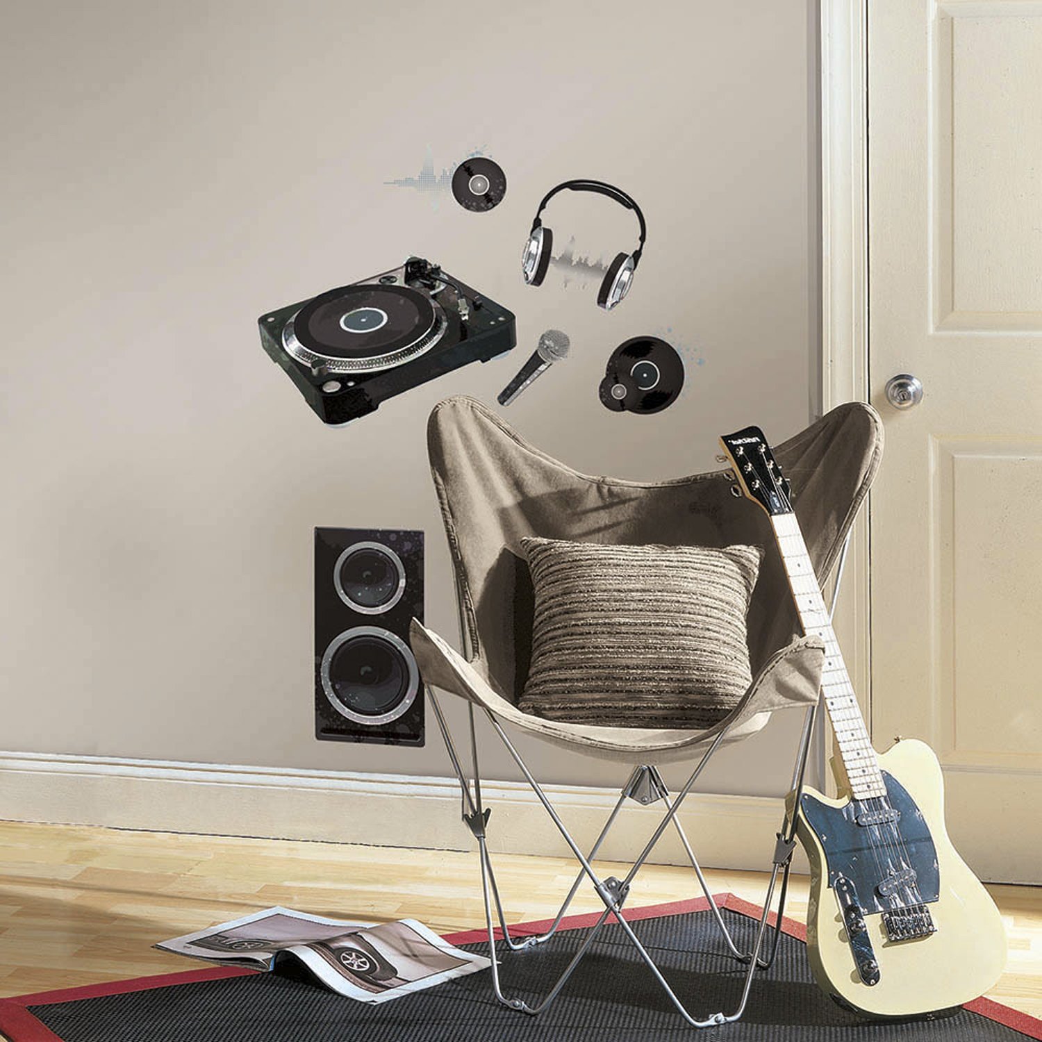 RoomMates RMK2479GM DJ-Themed Peel and Stick Wall Decals - Perfect for Bedroom, Game Room & Teen Boy's Wall Decor
