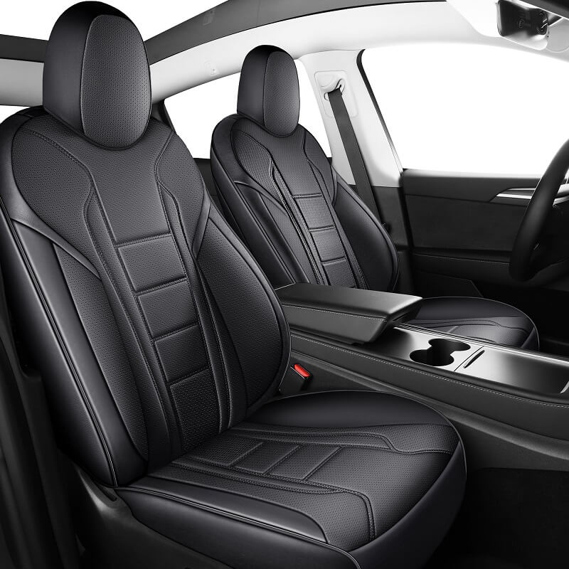 Premium Tesla Model Y Black Leather Seat Covers - Waterproof & Custom Fit - Perfect for Road Trips & Daily Commutes