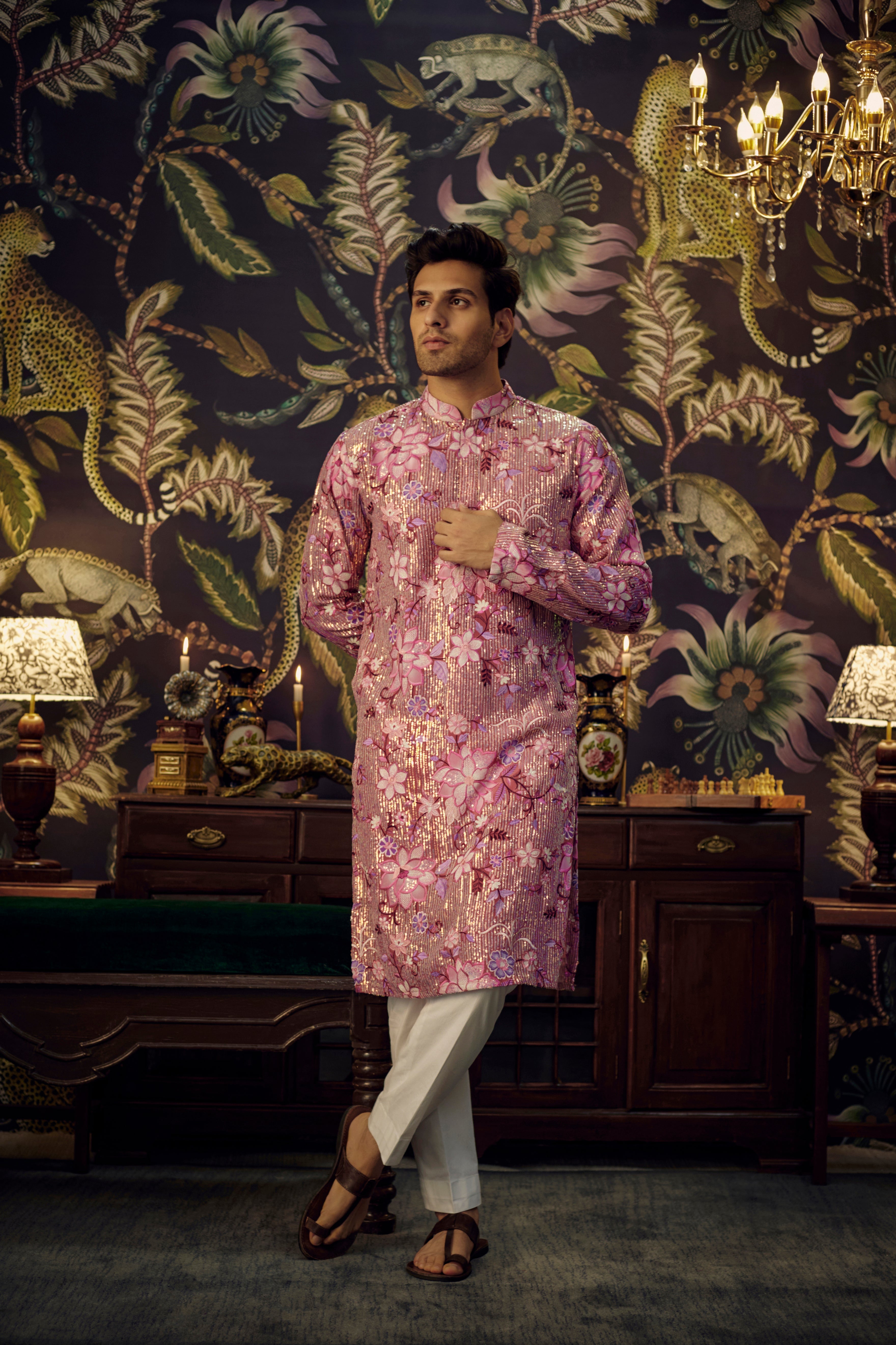 Elegant Pink Floral Sequin Embroidered Kurta Top for Women | Stylish Party Wear & Festive Occasion Outfit