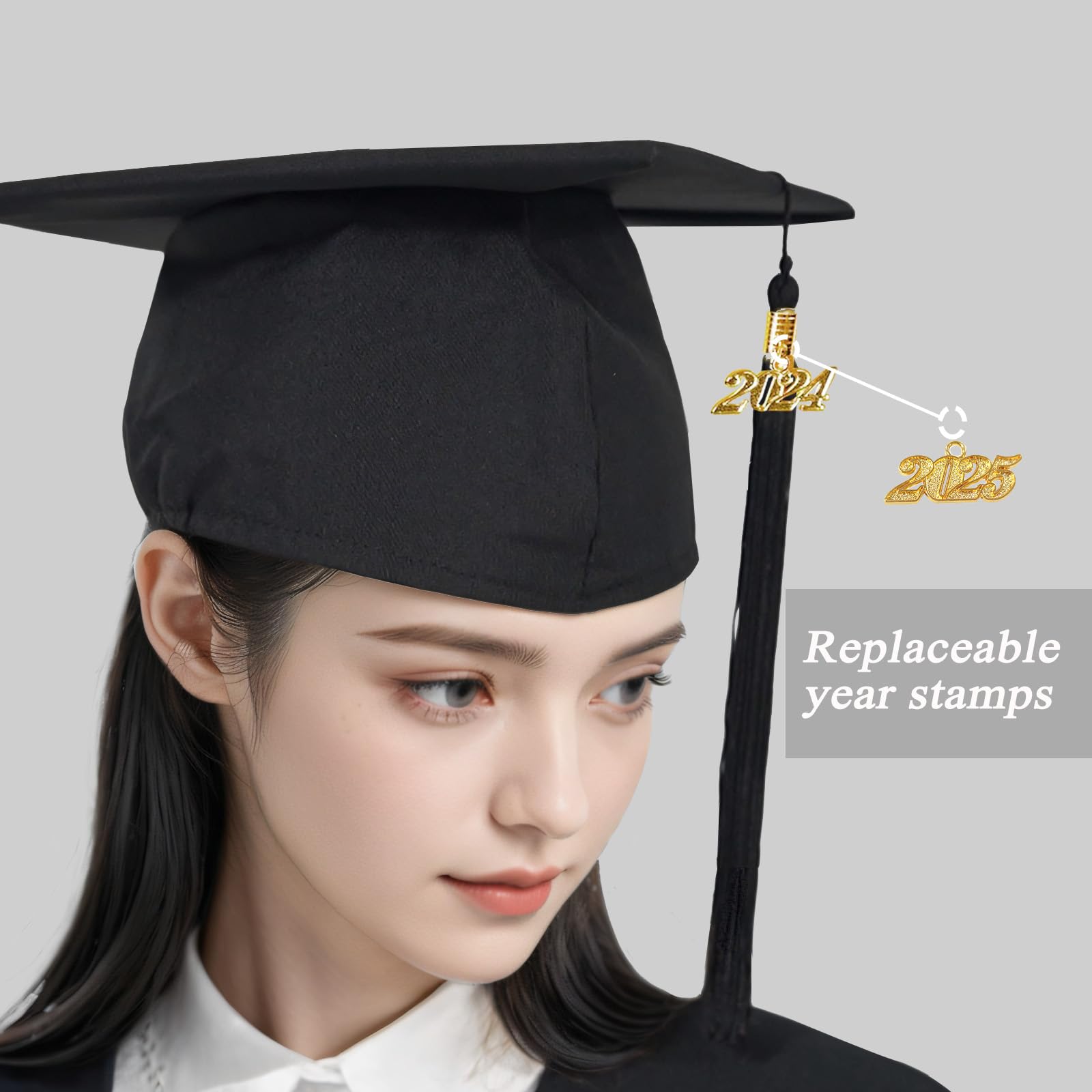 6Pcs Graduation Cap and Gown Set with Matching Tassels - 2024 & 2025 Year Charms - Unisex Matte Finish for High School & University - Perfect for Commencement Ceremonies, Graduation Photos & Celebrations