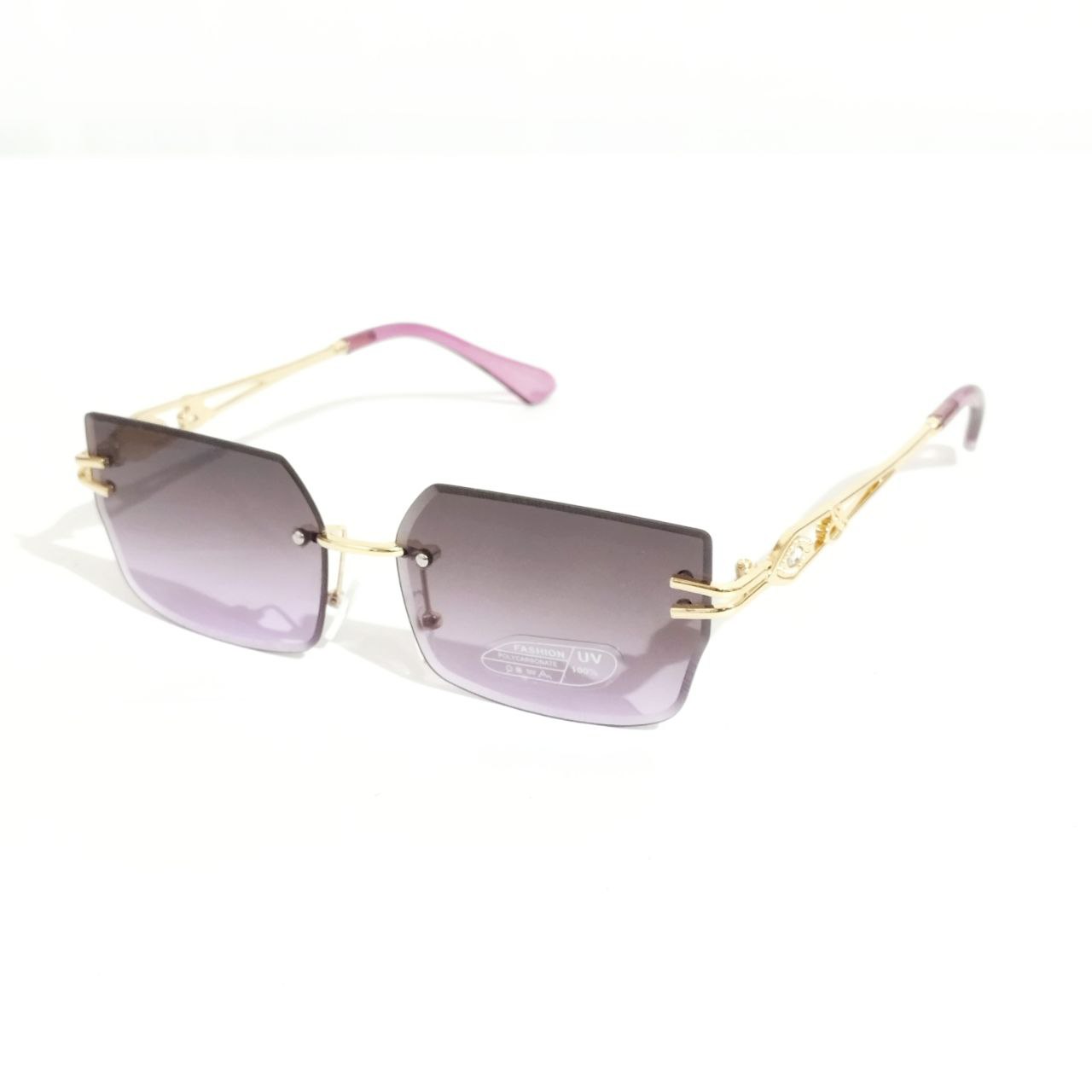 Stylish Purple Lens Gold Frame Rimless Sunglasses for Women & Men - Perfect for Beach, Driving, and Outdoor Activities