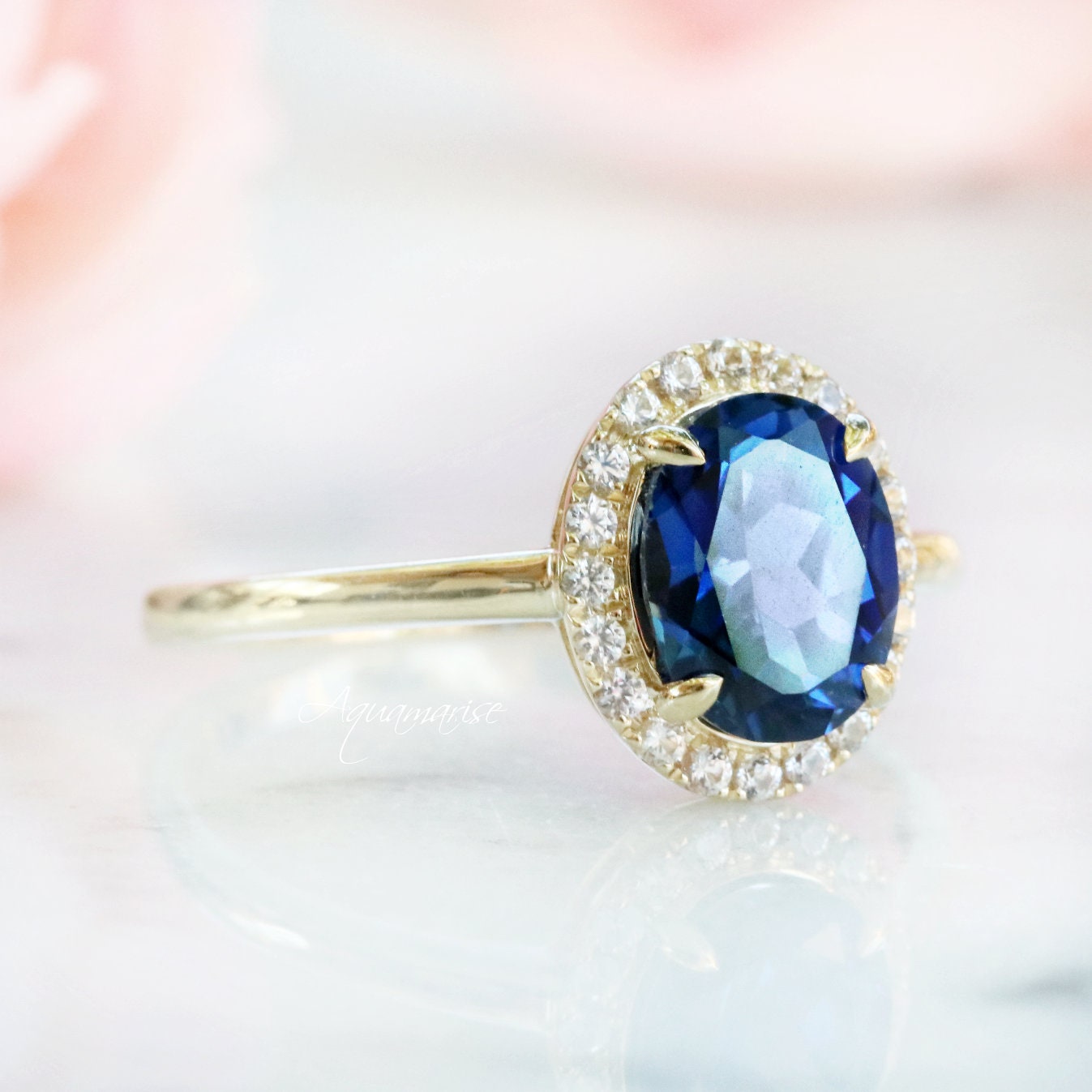 Exquisite Sapphire Engagement Ring for Women - 10K/14K/18K Solid Yellow Gold - Perfect for Proposals, Anniversaries & Special Occasions