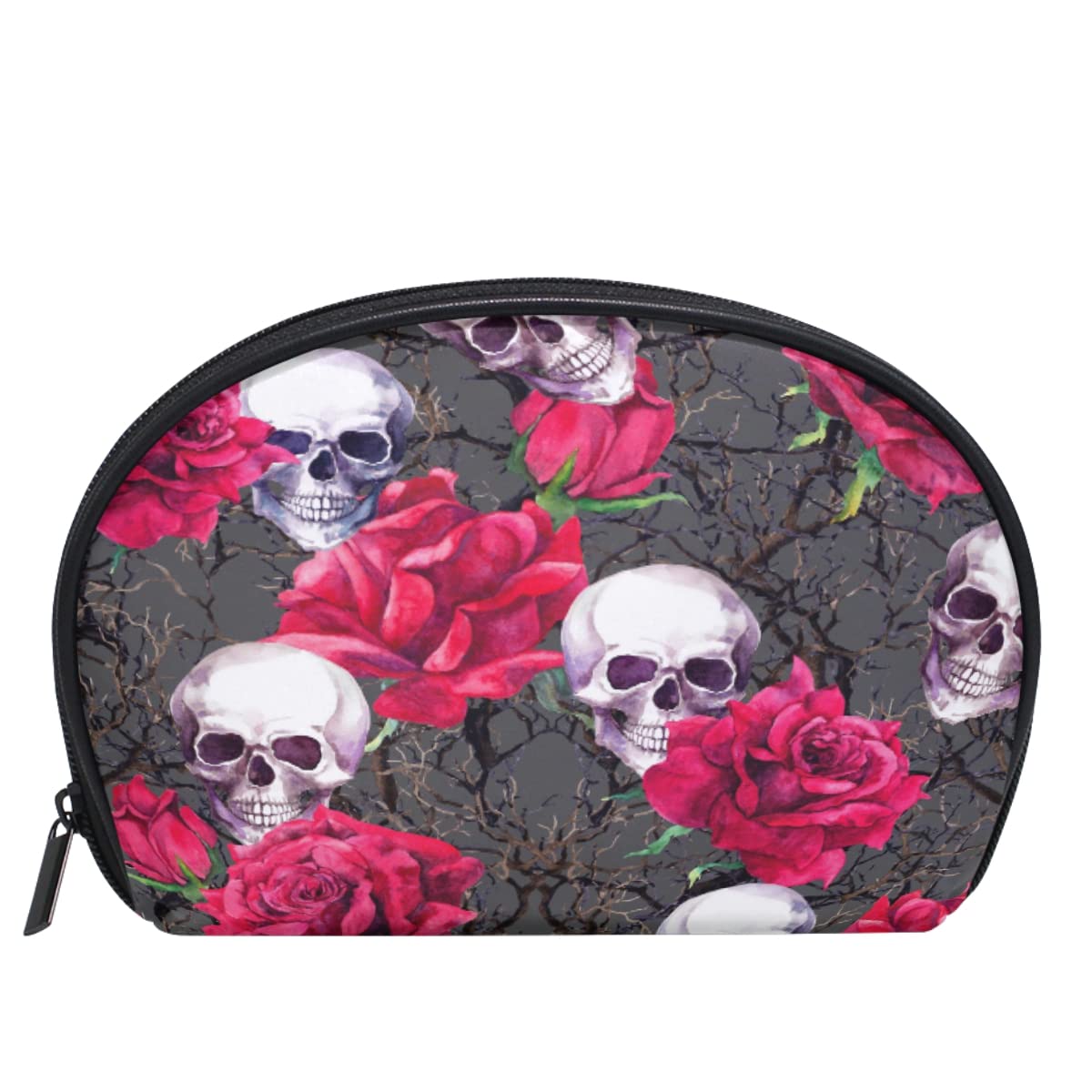Skull Rose Makeup Bag for Women - Travel & Purse Organizer