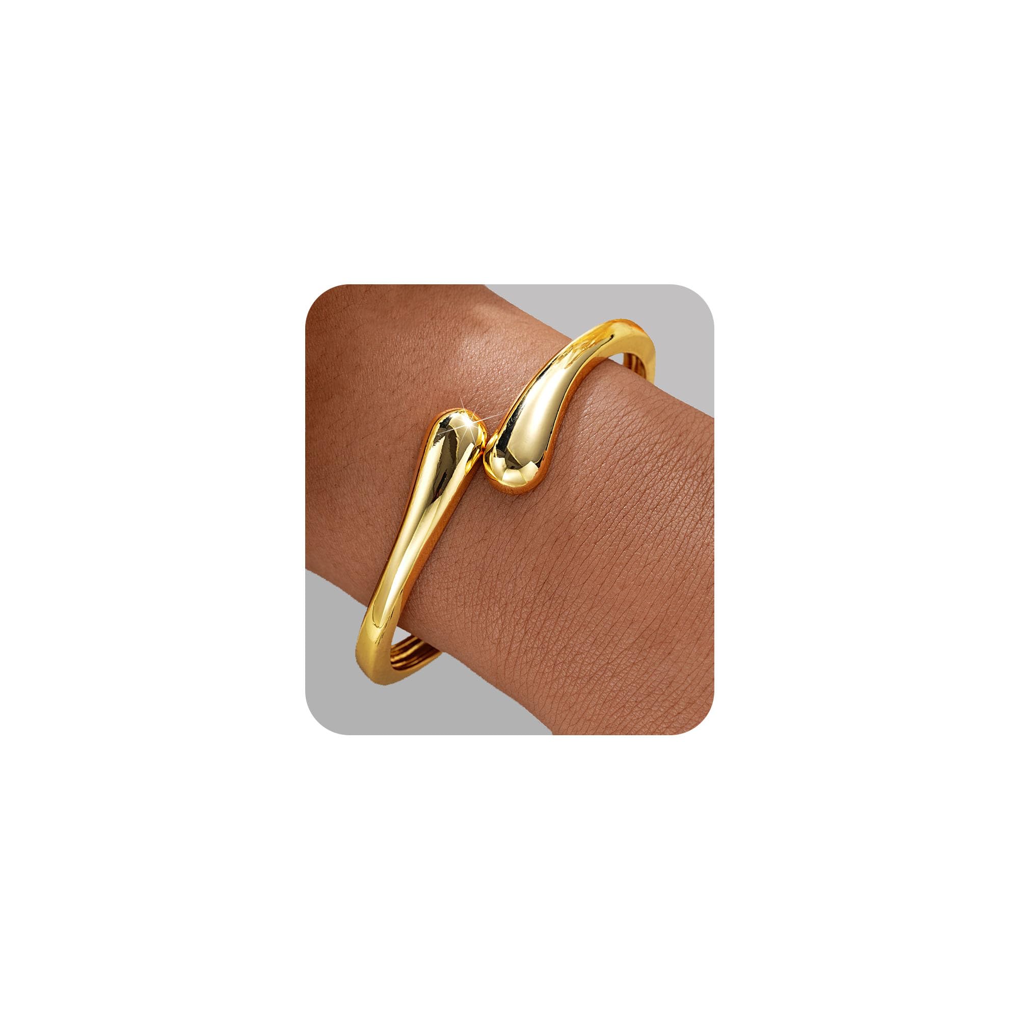 Trendy Gold Bangle Bracelet for Women & Teens - Adjustable Chunky Twist Cuff Bracelet Jewelry Gift - Perfect for Parties, Weddings & Everyday Wear (Gold)