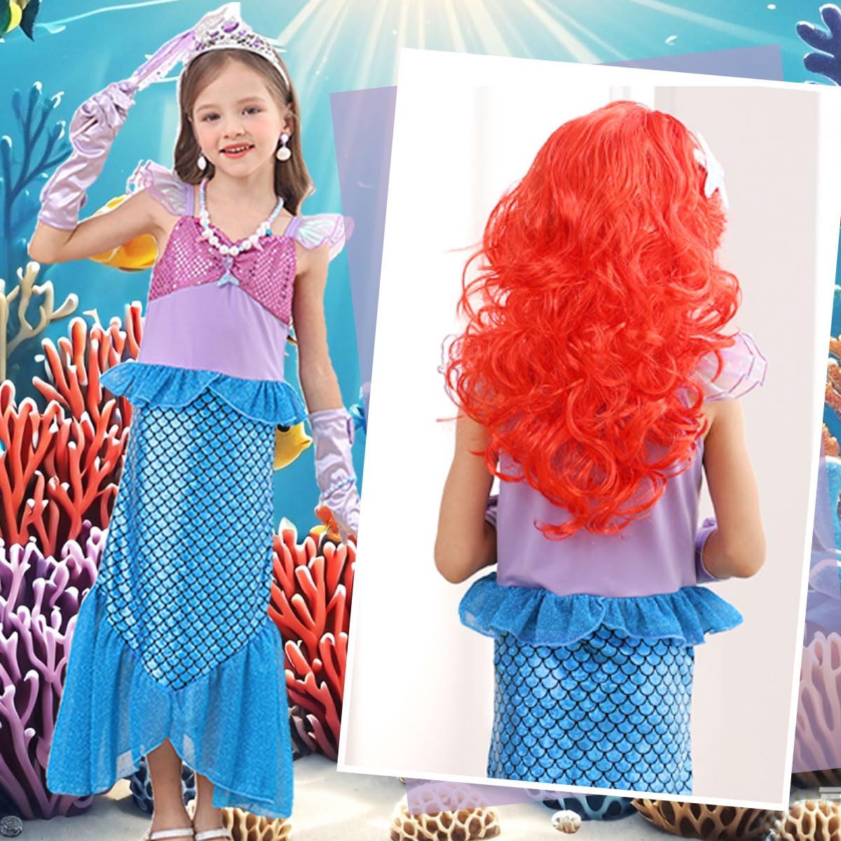 **Ariel Mermaid Costume for Girls - Princess Dress Up Set with Accessories & Wig - Perfect for Birthday Parties, Halloween, Cosplay & Underwater Themed Events**