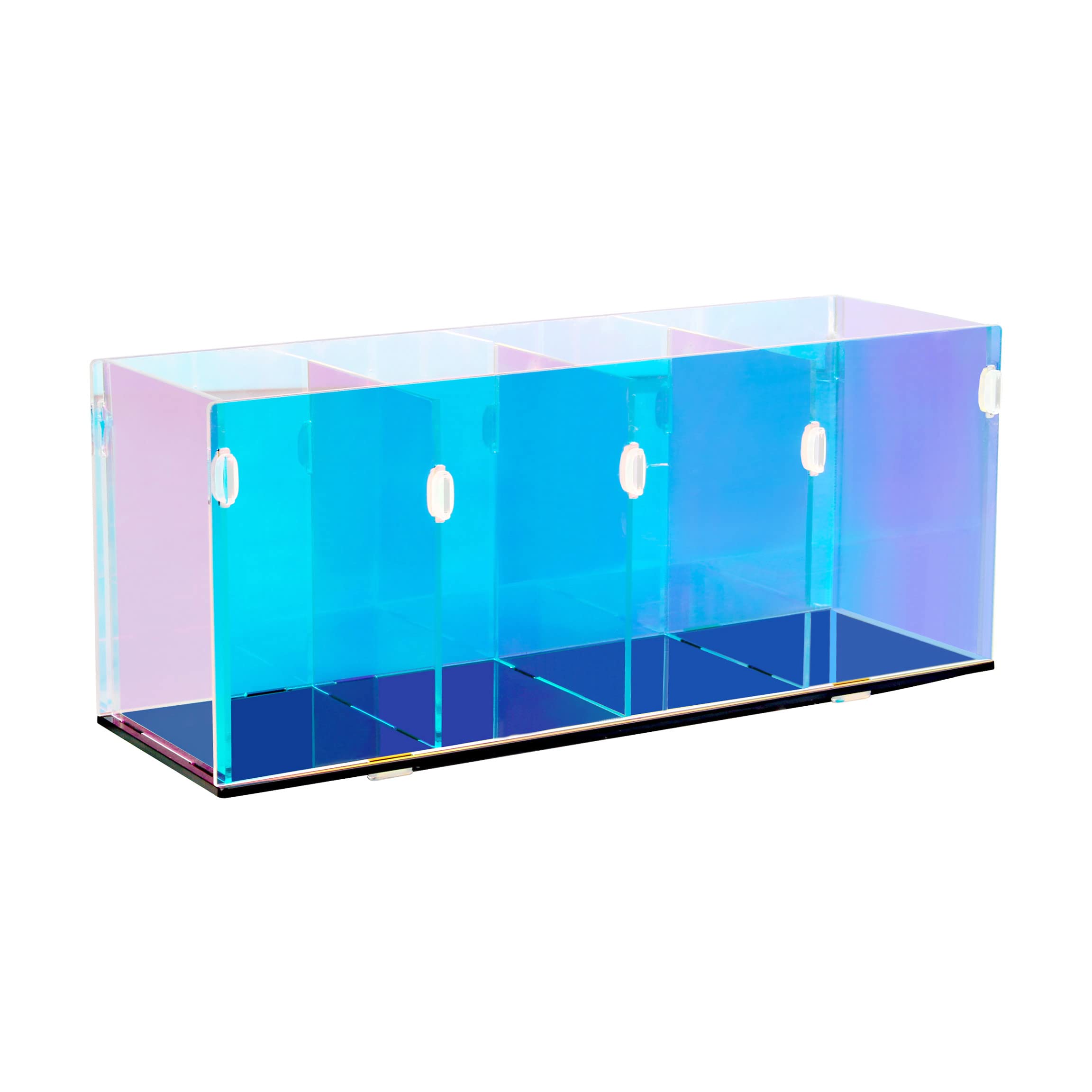 Rainbow Acrylic 4-Compartment Pencil Holder - Desk Organizer for Pens, Makeup Brushes, Stationery & Art Supplies | Iridescent Office & Vanity Storage (Assembly Required) | Perfect for Home Office, Study Desk & Makeup Vanity Organization