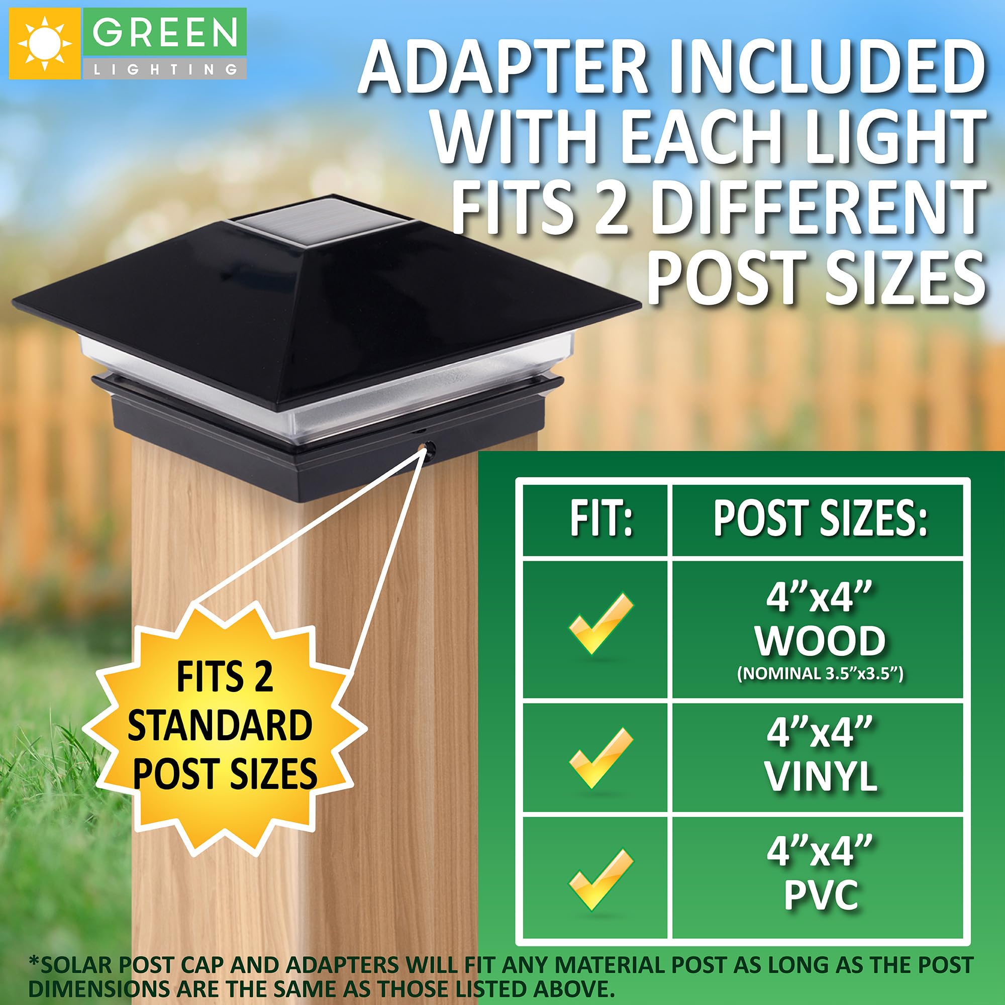 GreenLighting Gala Solar Post Cap Lights - 4 Pack Black Waterproof LED Lights for 4x4 Wood & PVC/Vinyl Posts - Perfect for Fence, Deck, Garden & Landscaping Lighting - Solar Powered Outdoor Post Lights for Eco-Friendly Illumination