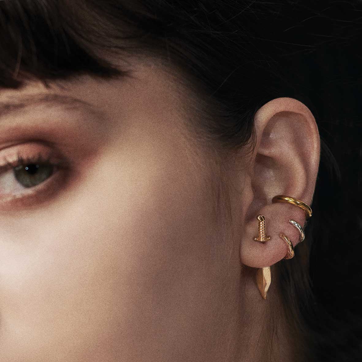 TORN Short Dagger Single Earring in Gold - Edgy Punk Jewelry for Women, Perfect for Parties & Gothic Fashion