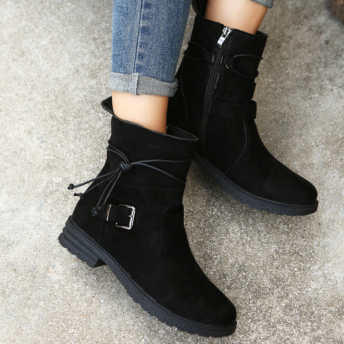 Women's Suede Ankle Boots with Side Zipper - Round Toe Comfortable Booties for Fall & Winter Fashion | Perfect for Casual Outfits, Office Wear & Date Nights