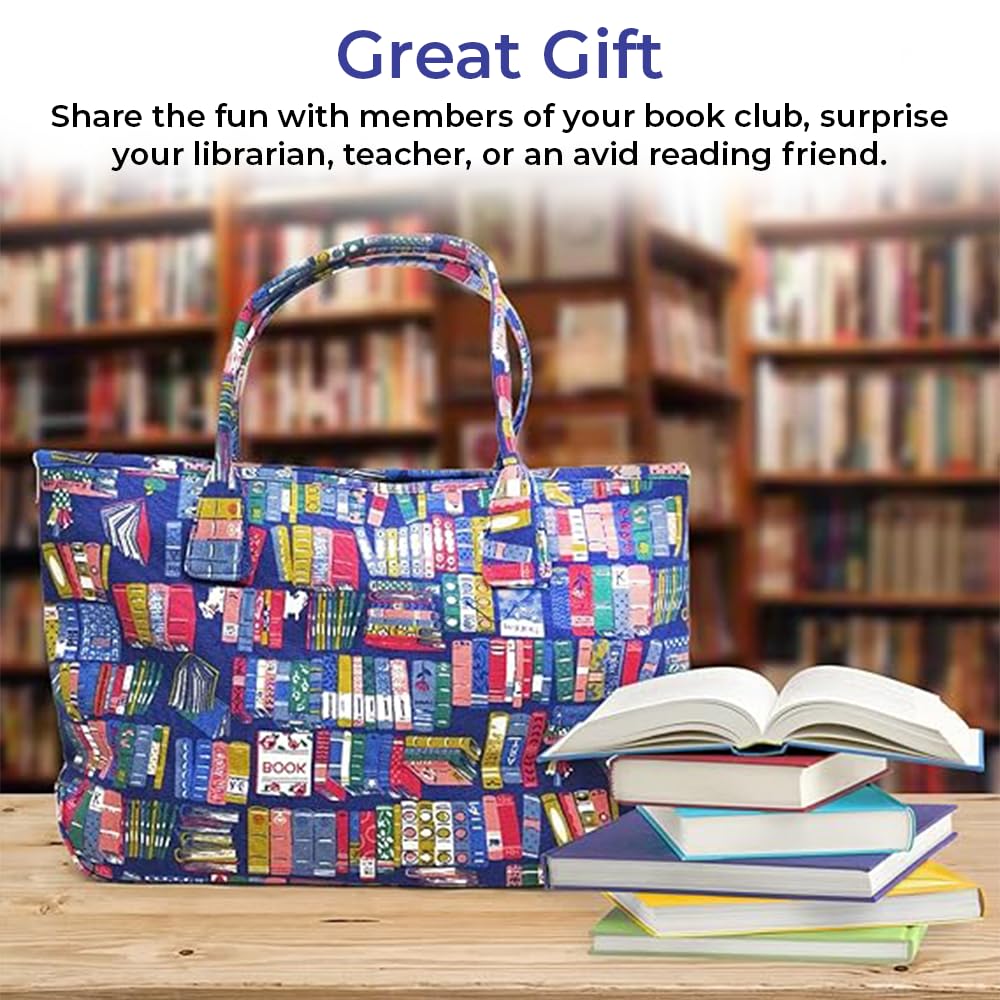SAGEFINDS 100% Cotton Canvas Book Lover's Tote Bag with Zip Closure, Flat Bottom & Metal Feet - Durable Double Handle Carryall for Bookworms, Perfect Gift for Readers, Library & Bookstore Visits