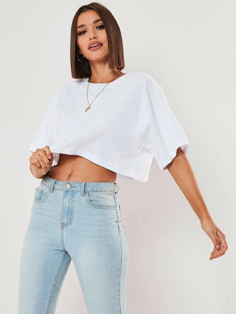 Women's Cotton Short Sleeve Crop Top - Breathable Yoga, Running & Gym Workout Shirt - Loose Fit Fitness Tee for Dance, Exercise & Sports - Perfect for Yoga Studios, Gym Sessions & Outdoor Activities