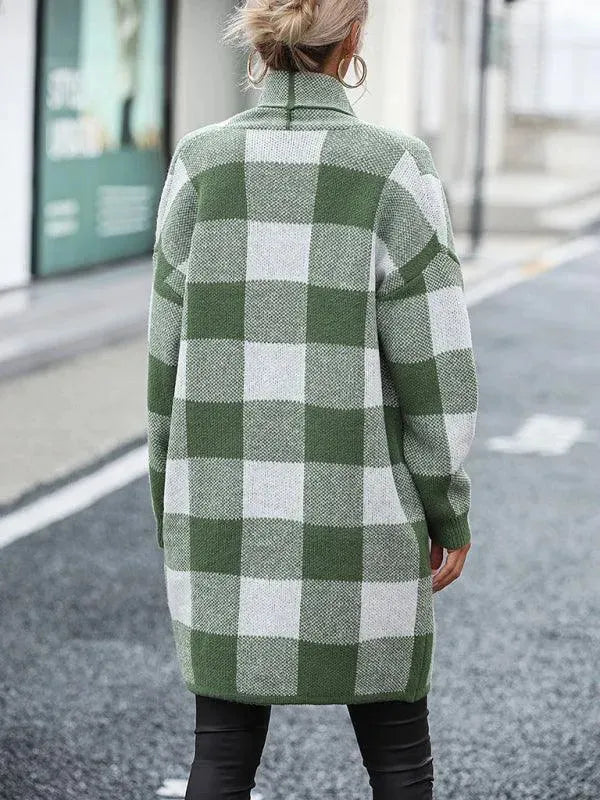 Stylish Loose Plaid Color Block Knit Cardigan Sweater for Women - Cozy Fall & Winter Fashion - Perfect for Office, Dating and Casual Outings
