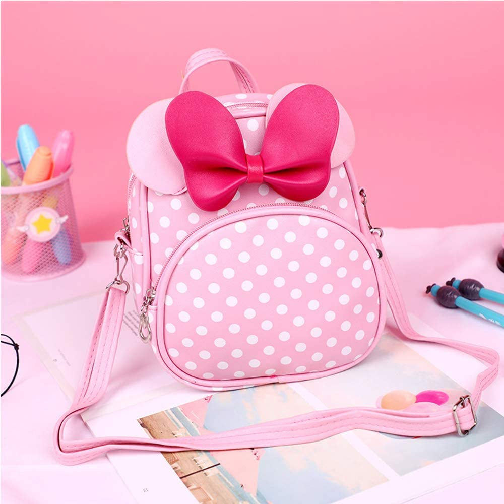 Voikukka Cute Mini Mouse Backpack for Toddler Girls - Leather Kids Crossbody Bag, Small Pink Backpack for Baby Girls - Perfect for School, Travel & Playtime