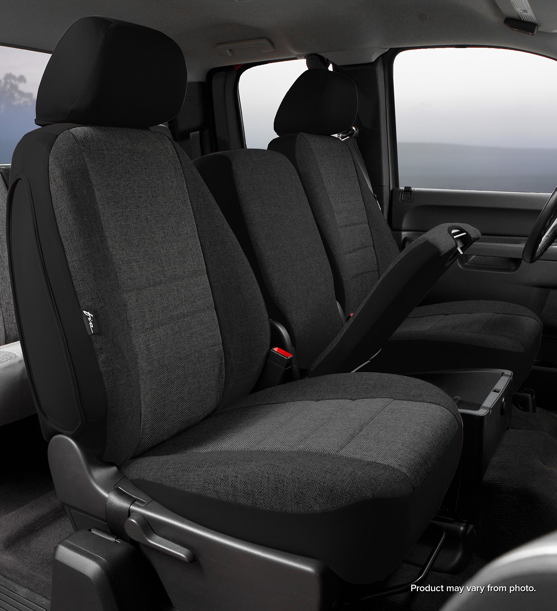 Fia OE37-36 CHARC Custom Fit Front Seat Cover 40/20/40 Split Bench - Premium Tweed Fabric in Charcoal | Perfect for Trucks, SUVs & Cars | Protects Seats from Wear, Spills & Pets