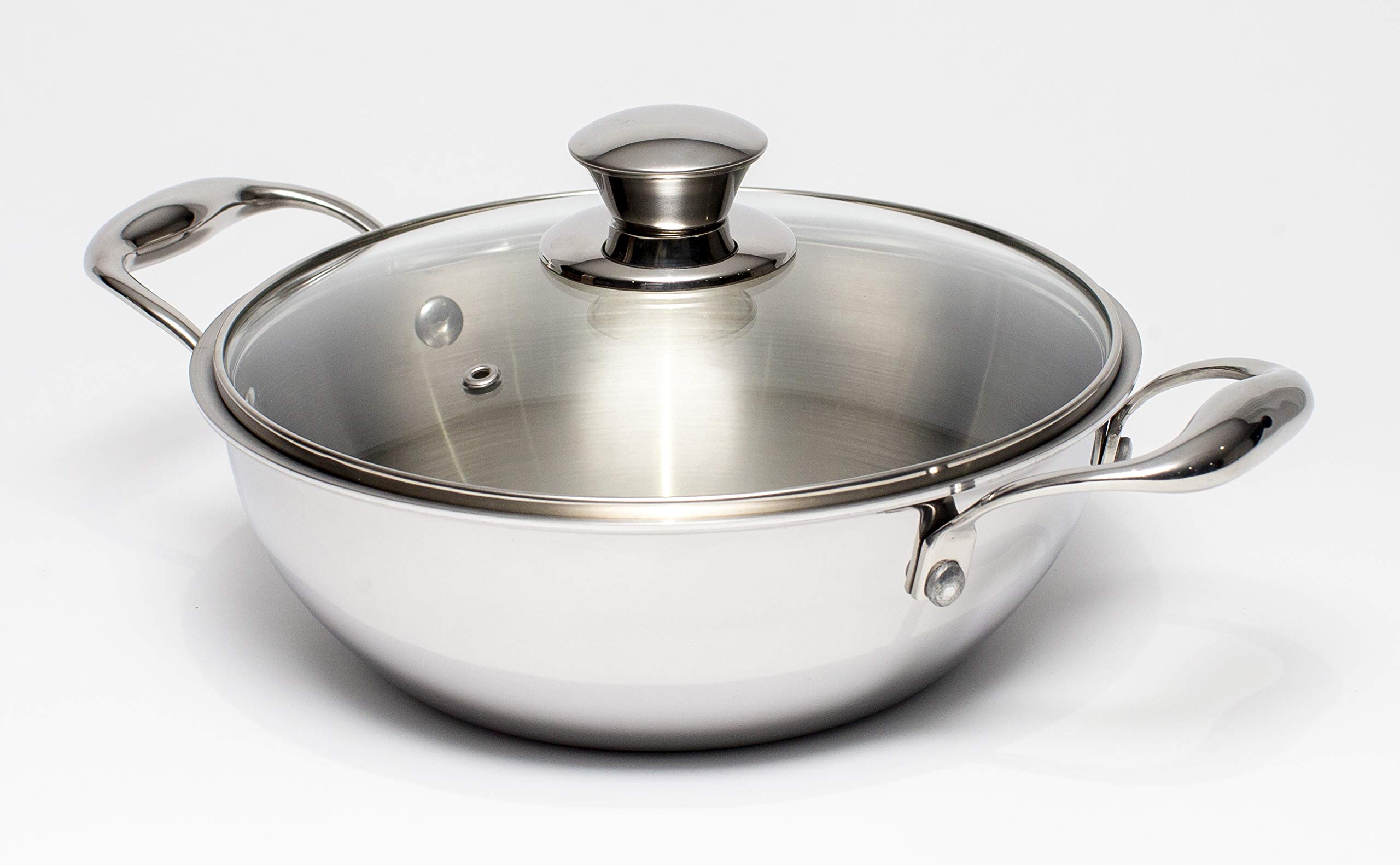 Tri-Ply Stainless Steel Wok with Glass Lid - 4.3L (26cm) - Professional Restaurant-Grade Cookware for Stir-Frying, Deep Frying & Asian Cooking