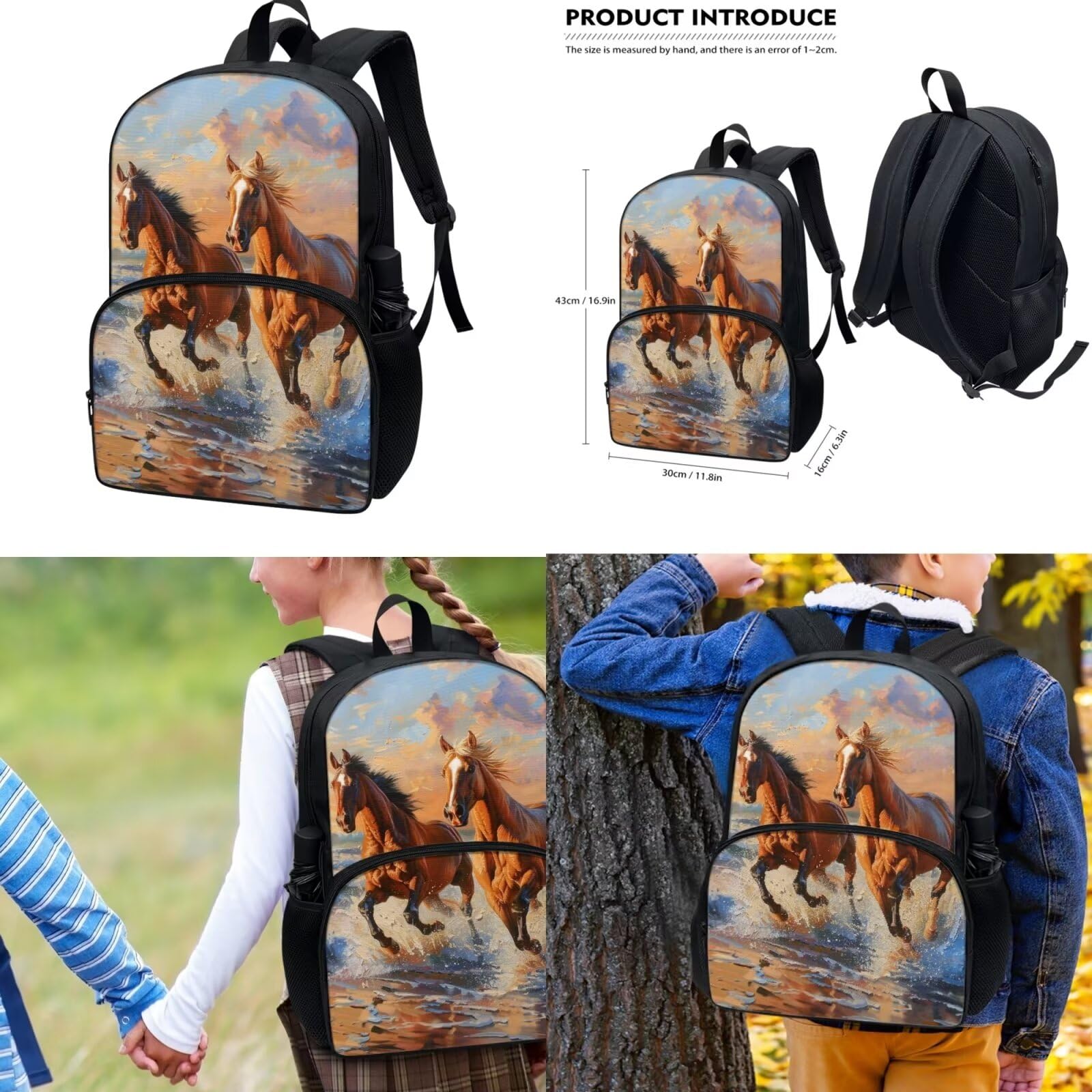 COEQINE 3D Running Horse Backpack for Kids - School Bookbag with Lunch Box Set for Boys & Girls Ages 4-6 | Perfect for School, Beach, Travel & Birthday Gifts
