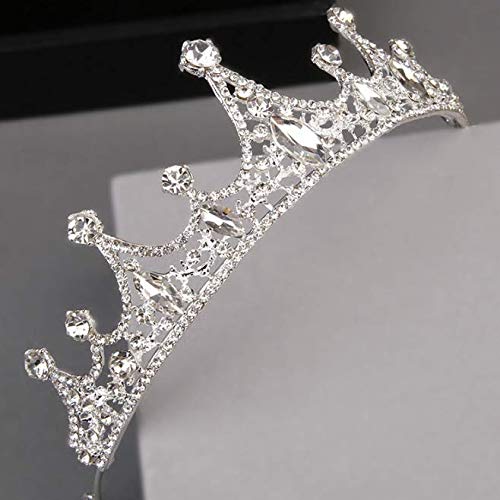 Vintage Baroque Rhinestone Crown Tiara with Crystal Opal - Silver Queen Headpiece for Women & Girls | Wedding, Prom, Birthday Party, Pageant, Cosplay (1pc)