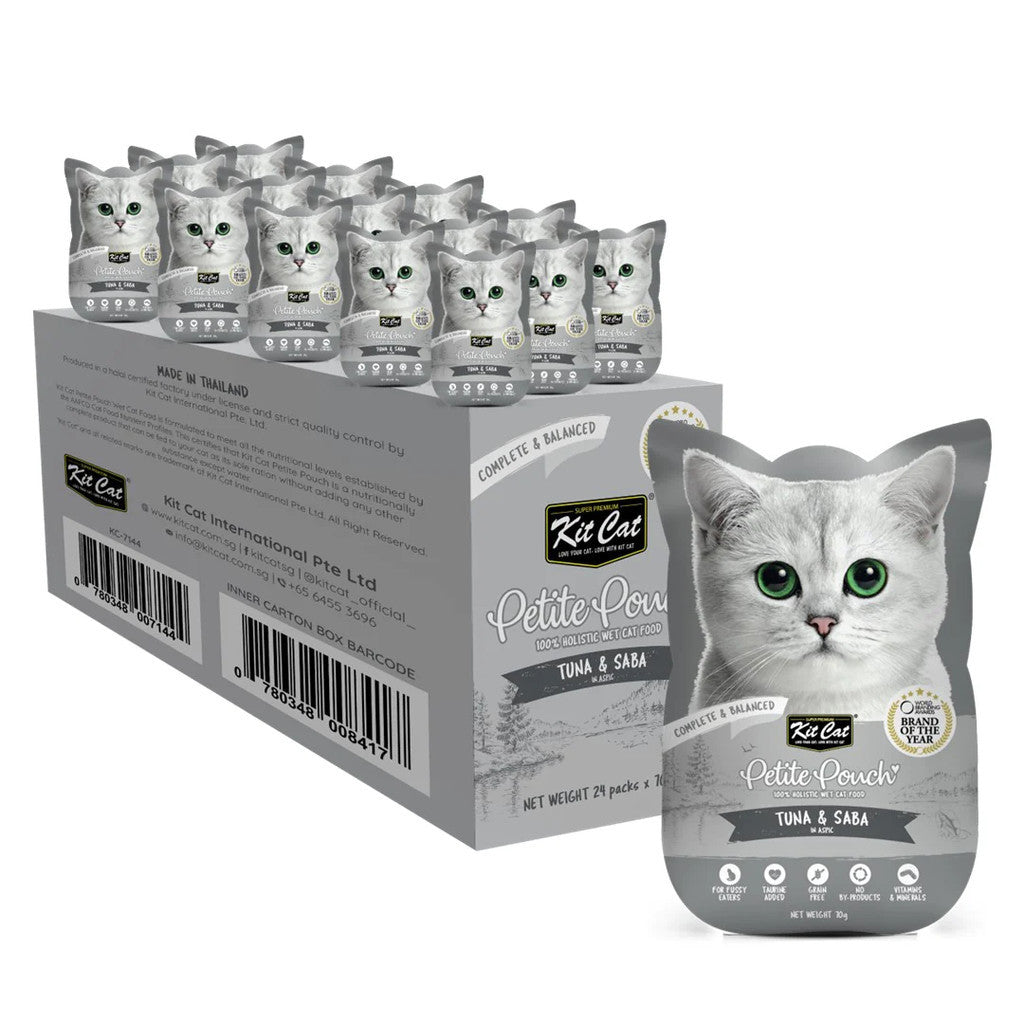 24 Pack Kit Cat Petite Pouch Grain-Free Wet Cat Food - 70g Pouch for Adult & Senior Cats - Perfect for Travel, Treats & Mealtime Variety