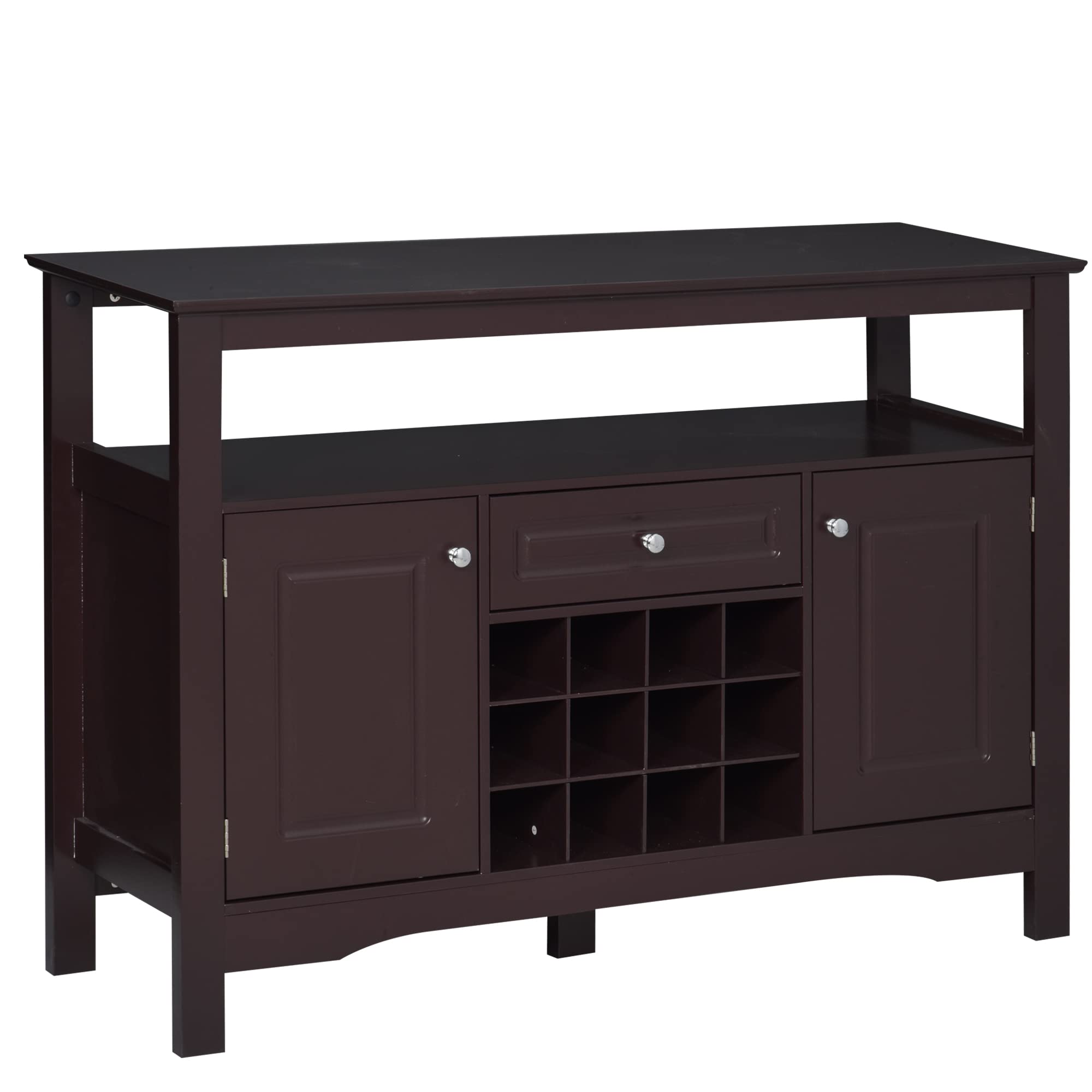 HOMCOM Modern Sideboard Buffet Cabinet - Wooden Kitchen Storage with Drawers & 12-Bottle Wine Rack for Dining Room, Living Room - Espresso Finish - Perfect for Home Entertaining & Space Organization