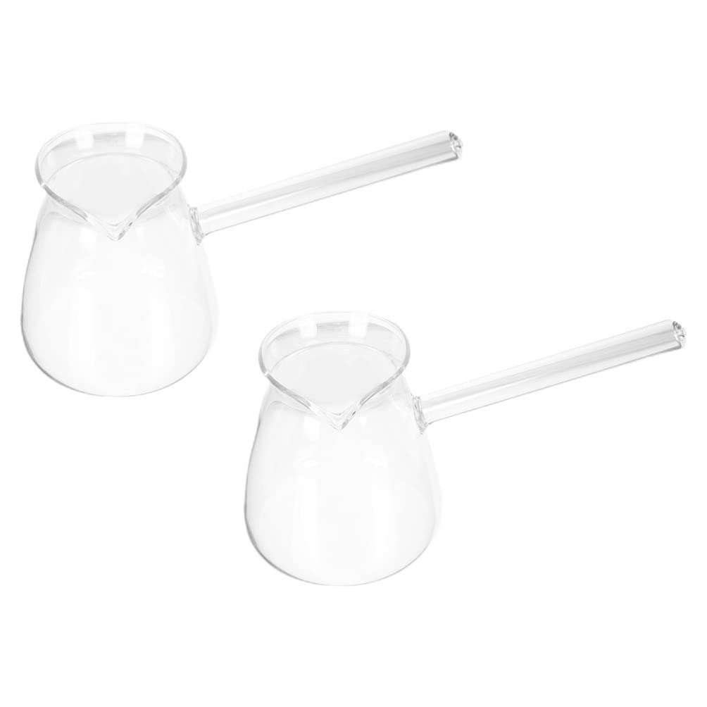 STOBOK 2-Piece Clear Glass Turkish Coffee Pot Set with Side Handle - Small Teapot, Milk Kettle, Hot Chocolate Maker & Butter Melting Pot for Home Kitchen - Perfect for Brewing, Serving & Entertaining
