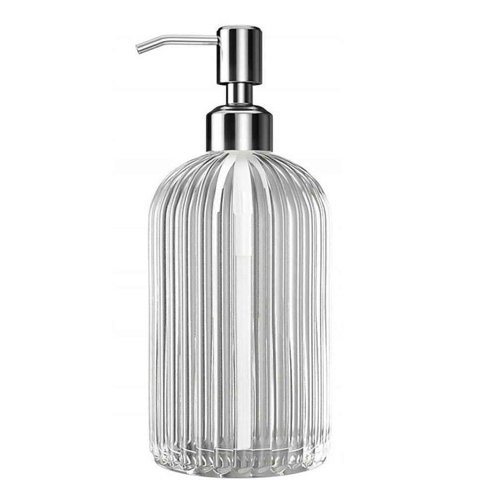 TOMYEUS Large Manual Soap Dispenser - Clear Glass Hand Soap Bottle with Press Pump for Bathroom & Kitchen | Refillable Liquid Soap Container for Sink Countertop, Home & Office Use