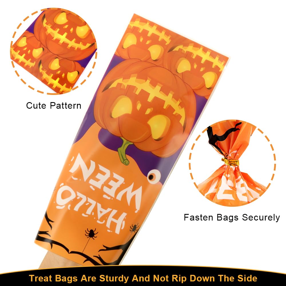 Halloween Treat Bags 100 Pack - Premium Cellophane Candy Bags with Twist Ties for Trick or Treat, Halloween Party Favors, Holiday Gifts & Goodie Bags - Perfect for Classroom Treats, Neighborhood Halloween Events & Candy Distribution