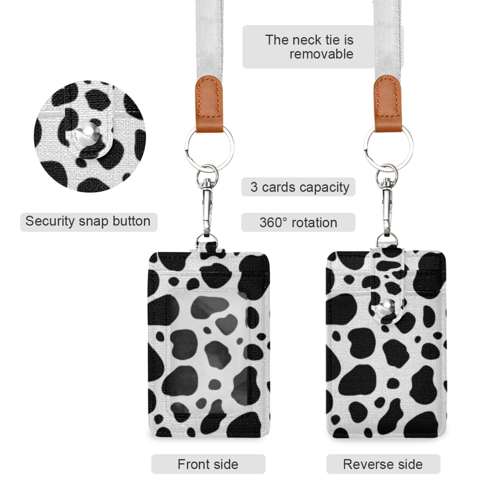 Premium PU Leather ID Badge Holder with Adjustable Neck Lanyard & Key Ring - Cow Texture Design for Office, School, Events & Security Access