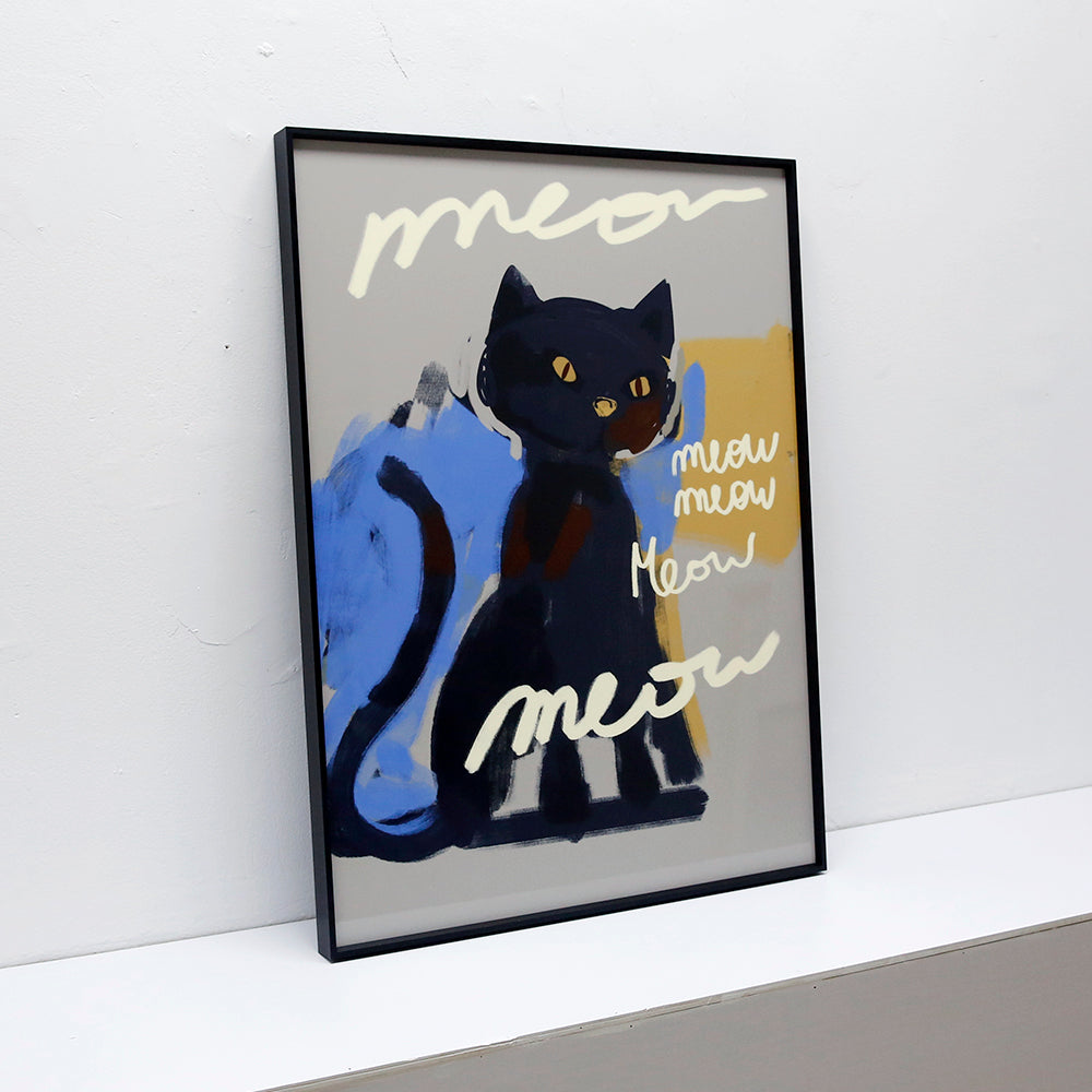 Black Cat Wall Art Decor - 60x80cm Canvas Painting for Living Room, Bedroom & Office - Modern Home Decor Gift Idea