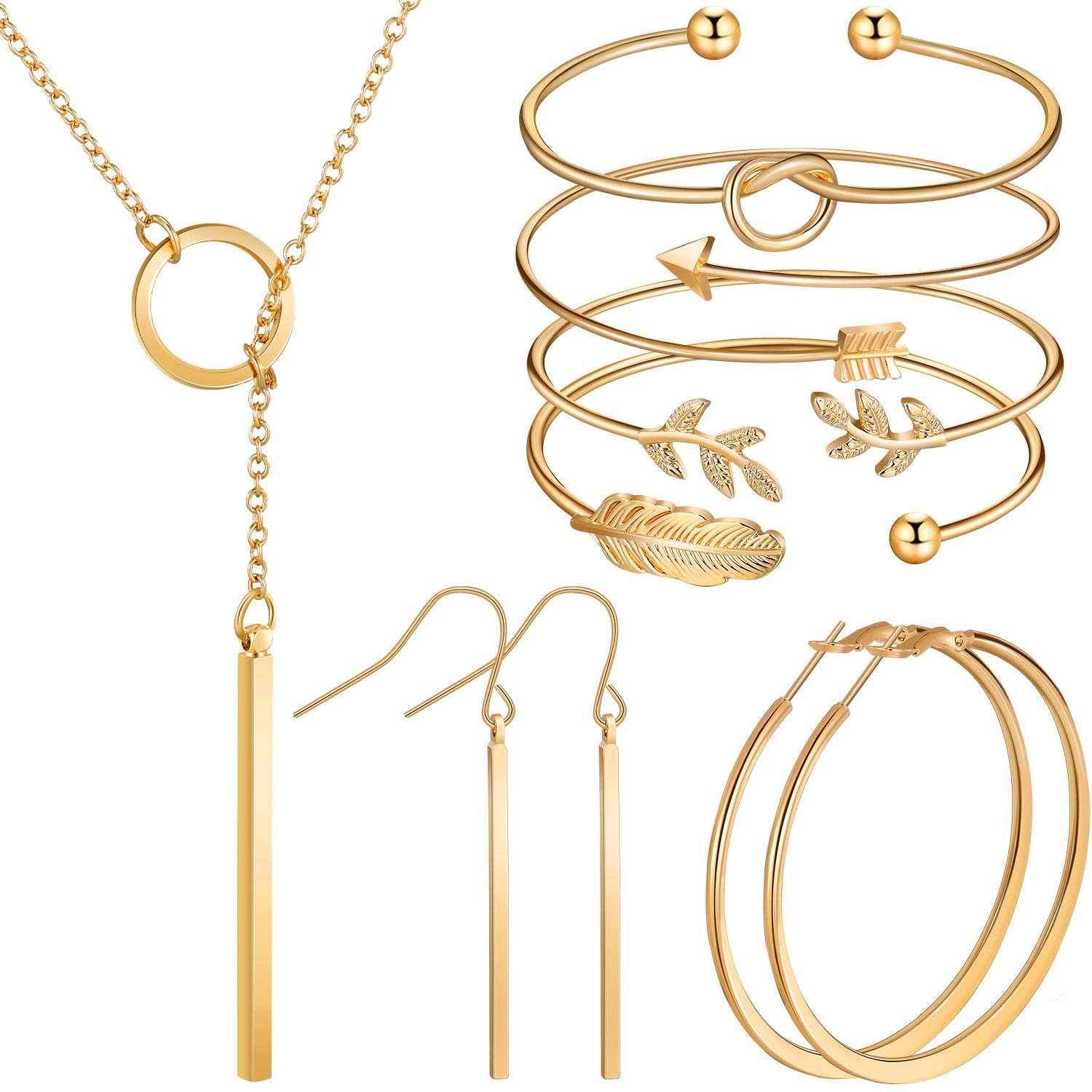 Hicarer Minimalist Bar Jewelry Set - Vertical Bar Necklace, Matching Earrings & Adjustable Cuff Bracelet for Women | Everyday Wear, Office, Date Night & Special Occasions