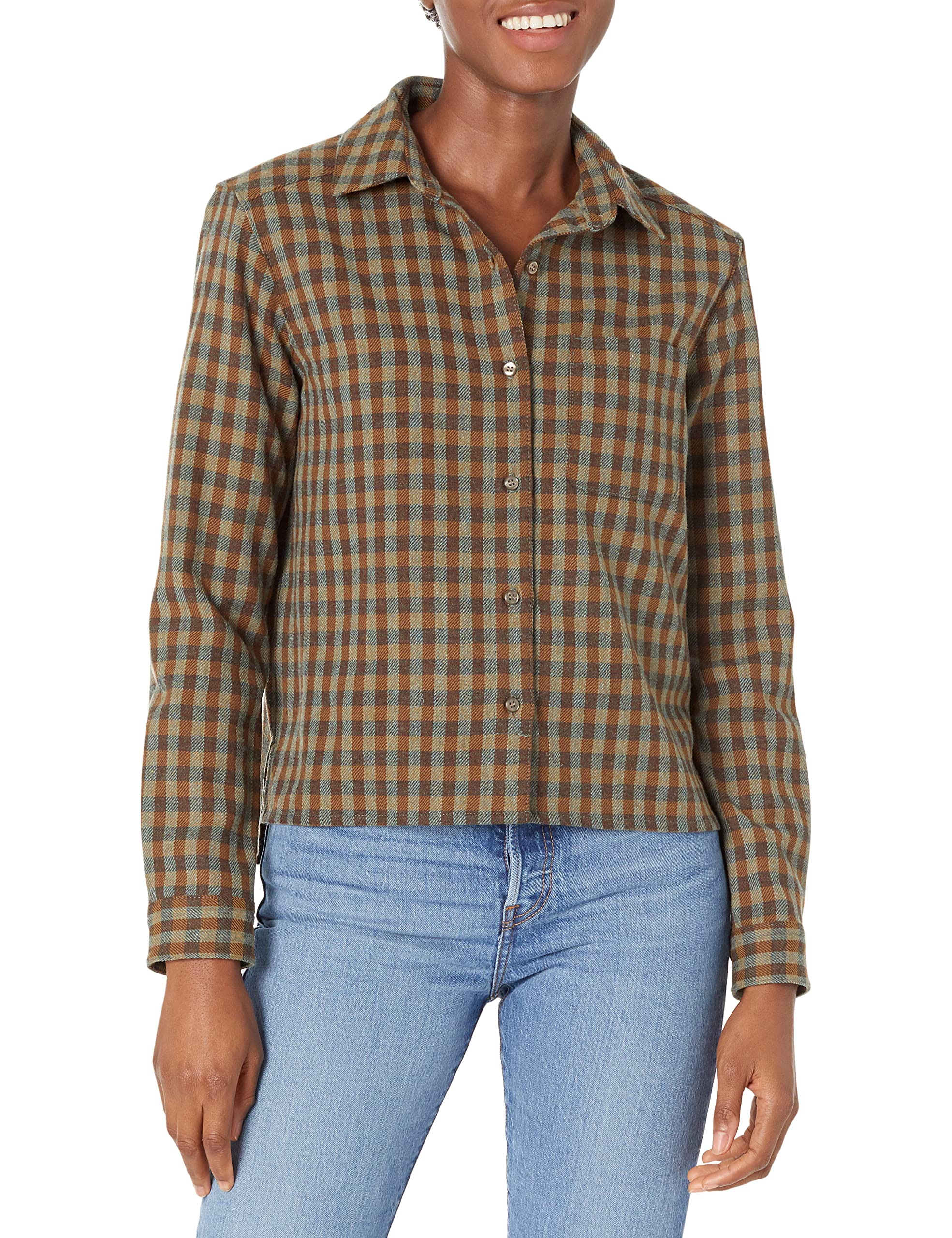 PENDLETON Women's Cropped Wool Shirt Jacket - Soft Flannel Plaid Button Up Top for Fall & Winter - Perfect for Outdoor Adventures, Casual Wear & Layering