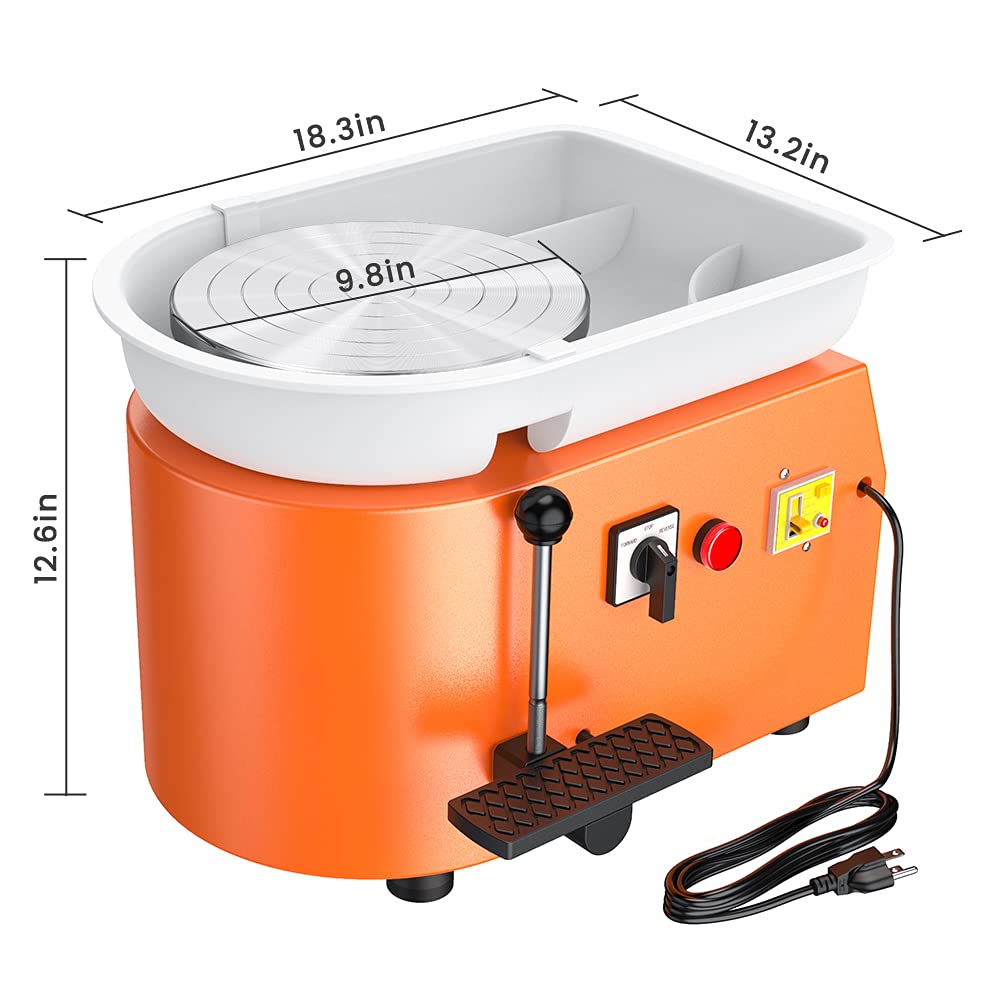 ANBULL 25cm Electric Pottery Wheel Machine with Adjustable Speed & Foot Pedal - Professional Ceramic Clay Forming Tool for Artists & Beginners (Orange) - Perfect for Home Studios, Classroom Projects & DIY Pottery Making