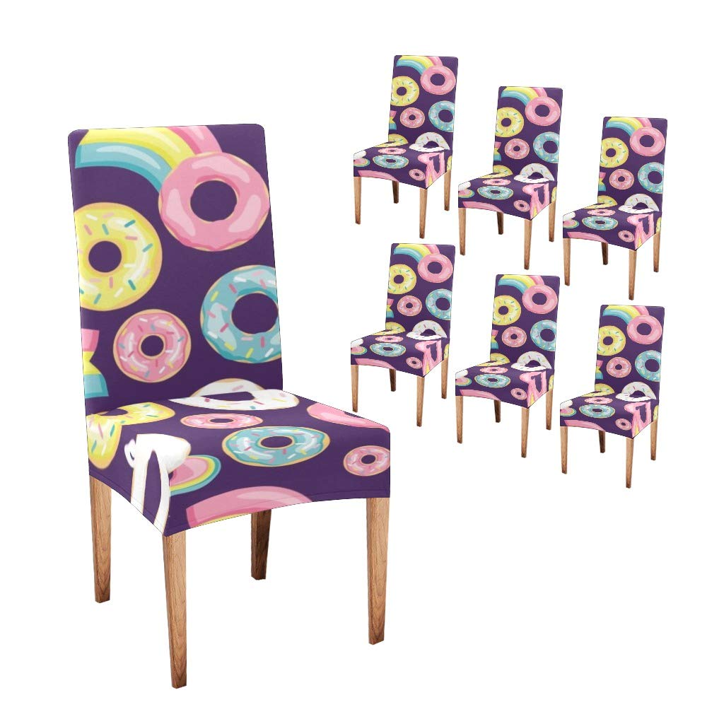 Premium Dining Chair Covers Set of 6 - Stretchable Slipcovers for Kitchen, Dining Room & Party Decor in Unicorn, Donut Patterns (Pink, Blue, Mint, Yellow) - Perfect for Weddings, Baby Showers & Birthday Parties