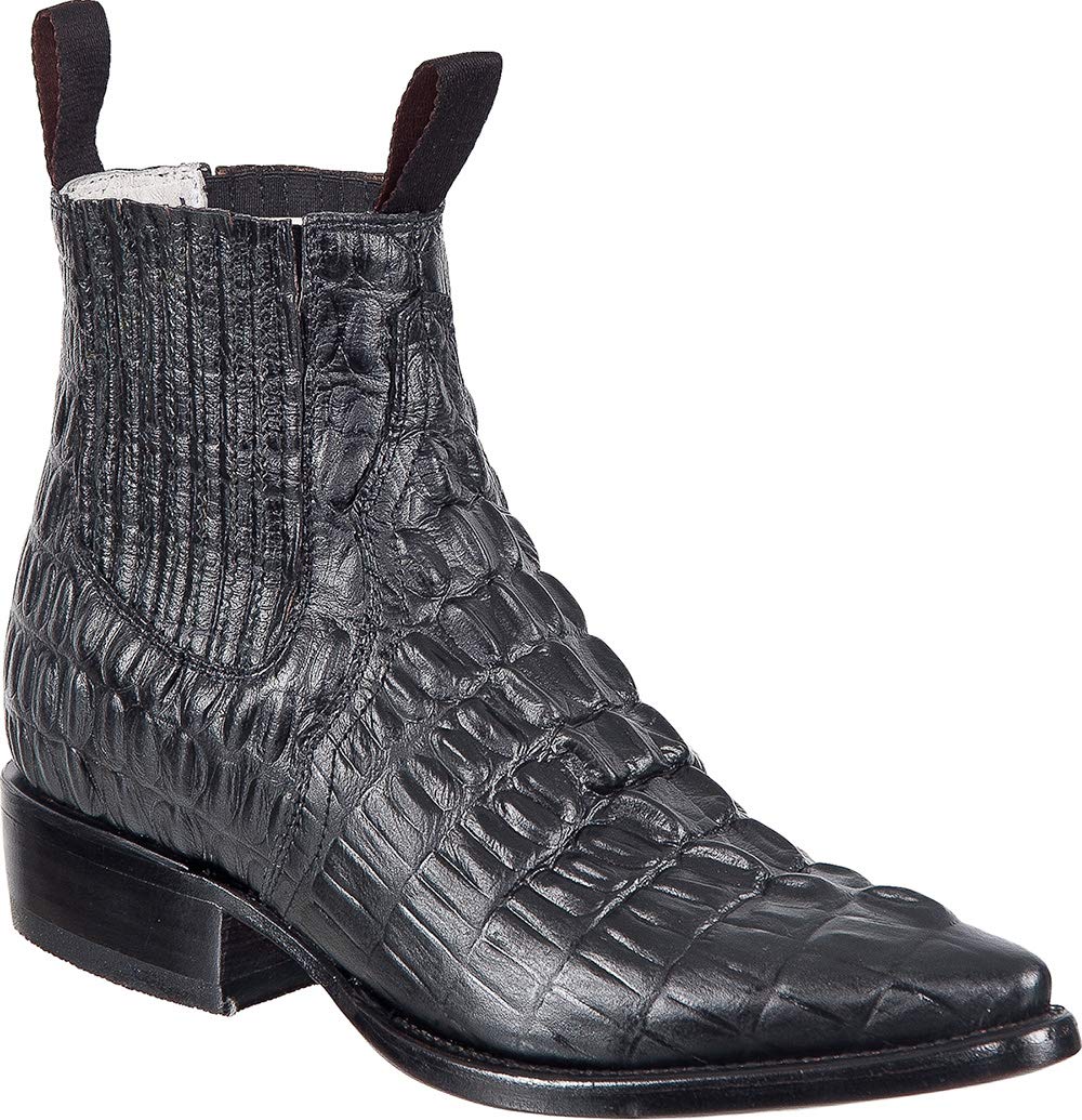 **Men's Genuine Leather Cowboy Boots - Crocodile & Alligator Print Western Ankle Boots with J-Toe - Perfect for Rodeo, Country Music Festivals & Casual Wear**
