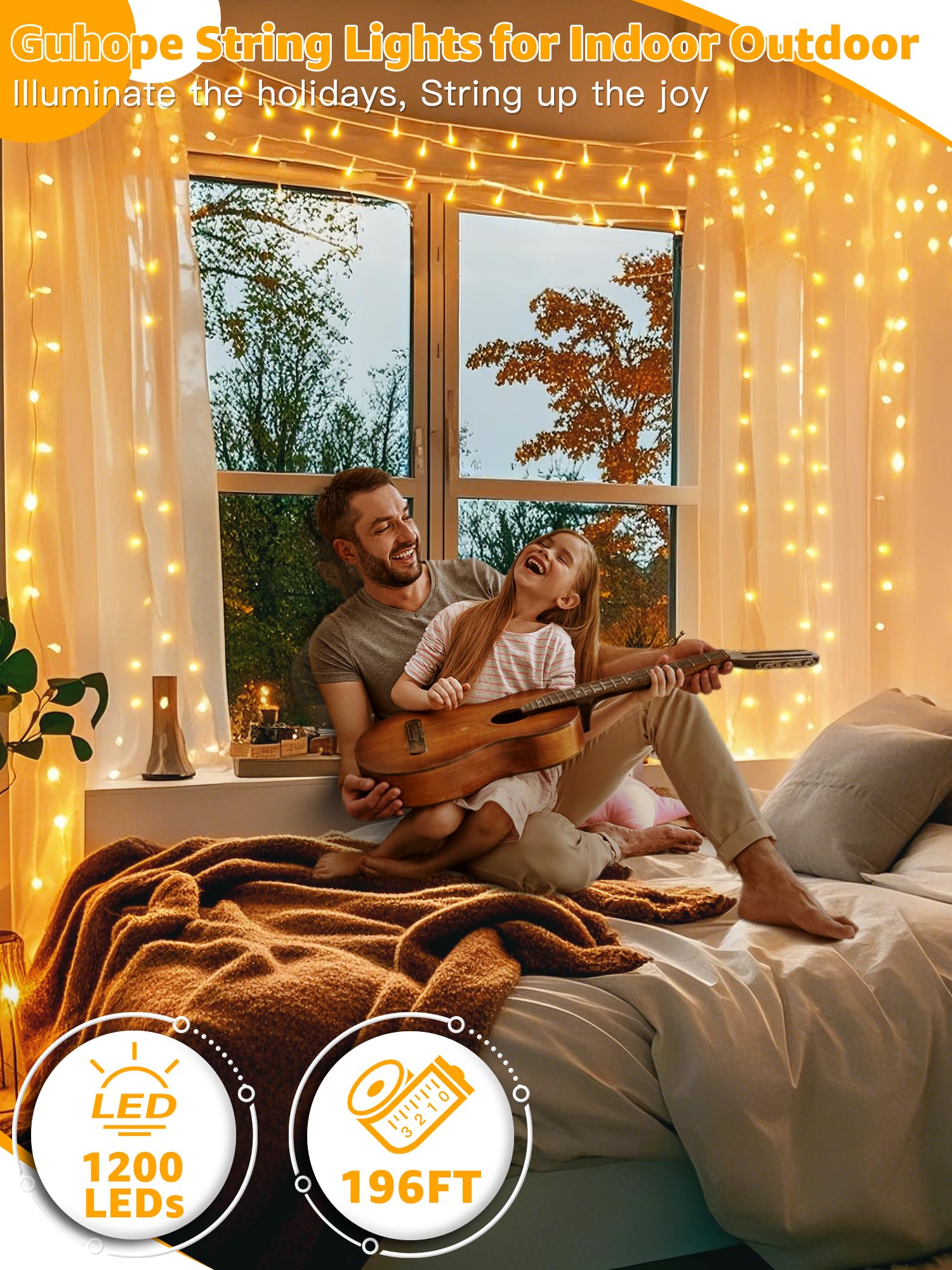 1200LED 196FT Outdoor String Lights with Remote & Timer - Waterproof Dimmable Fairy Lights in Warm White, 8 Lighting Modes for Wedding, Party, Garden, Patio, Backyard, Holiday & Christmas Decorations