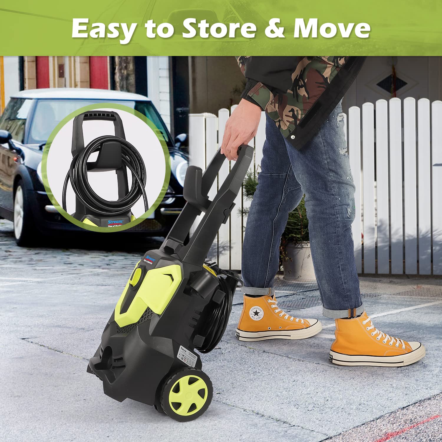 4000 PSI Electric Pressure Washer - 1.8 GPM High Power Cleaner with Hose Reel, 5 Quick Connect Nozzles & Foam Cannon - Ideal for Car Washing, Home Cleaning, Patio & Driveway Pressure Washing