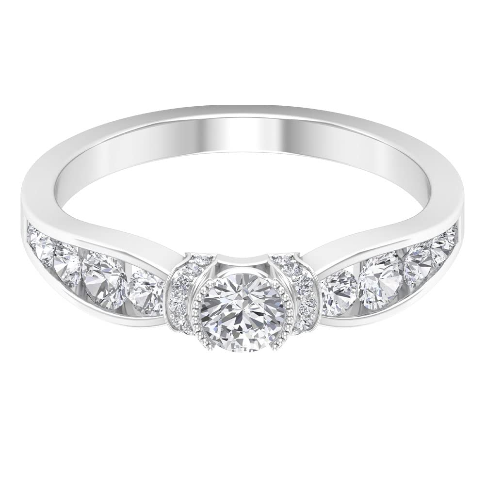 1 CT Cubic Zirconia Gold Ring for Women - 10K Solid Gold Graduated Anniversary Ring with Side Stones | Elegant Wedding, Engagement & Gift Jewelry for Her