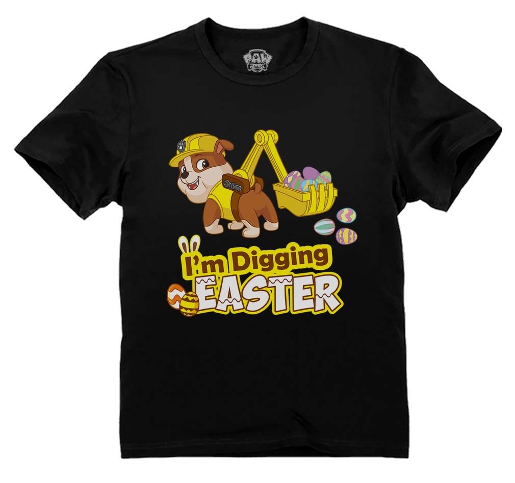 Paw Patrol Rubble Digging Easter Egg Hunt T-Shirt for Toddler Boys & Girls - Cute Cartoon Graphic Tee for Easter Party, Spring Outfits & Kids Activities